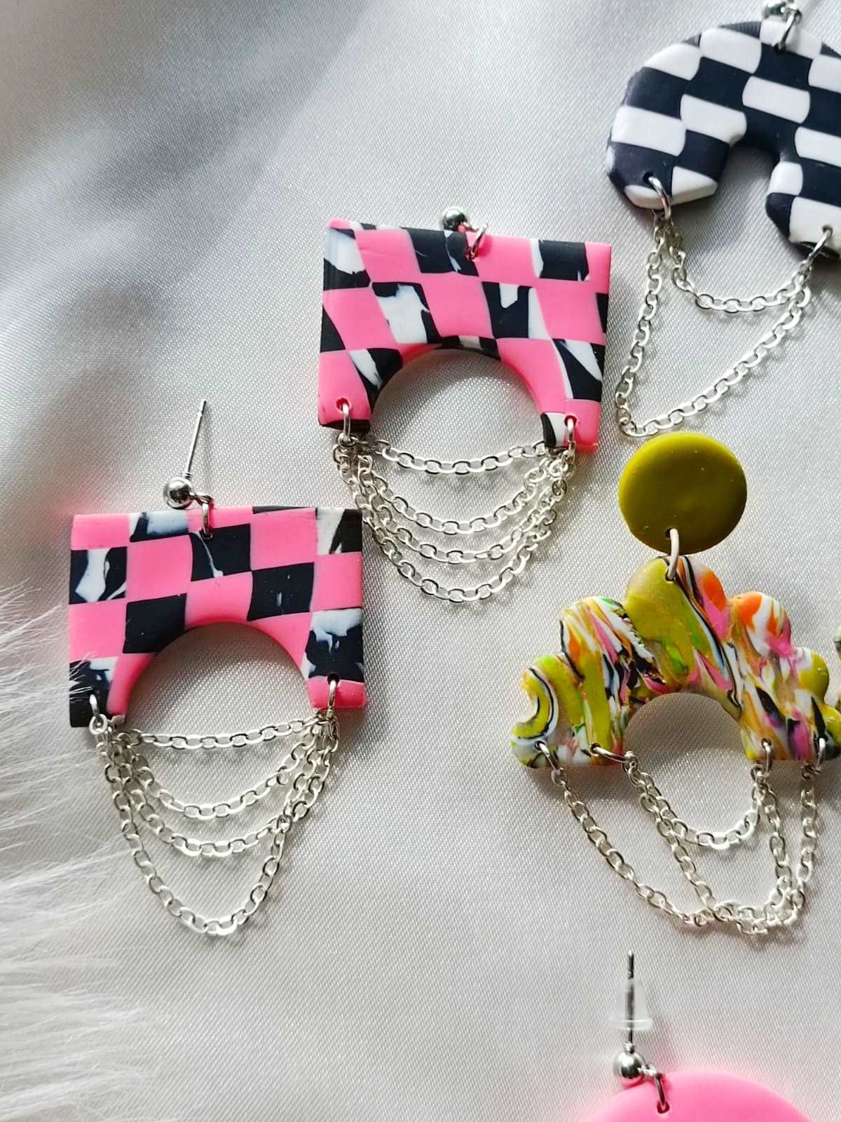 Chained polymer clay earrings - Athaliah