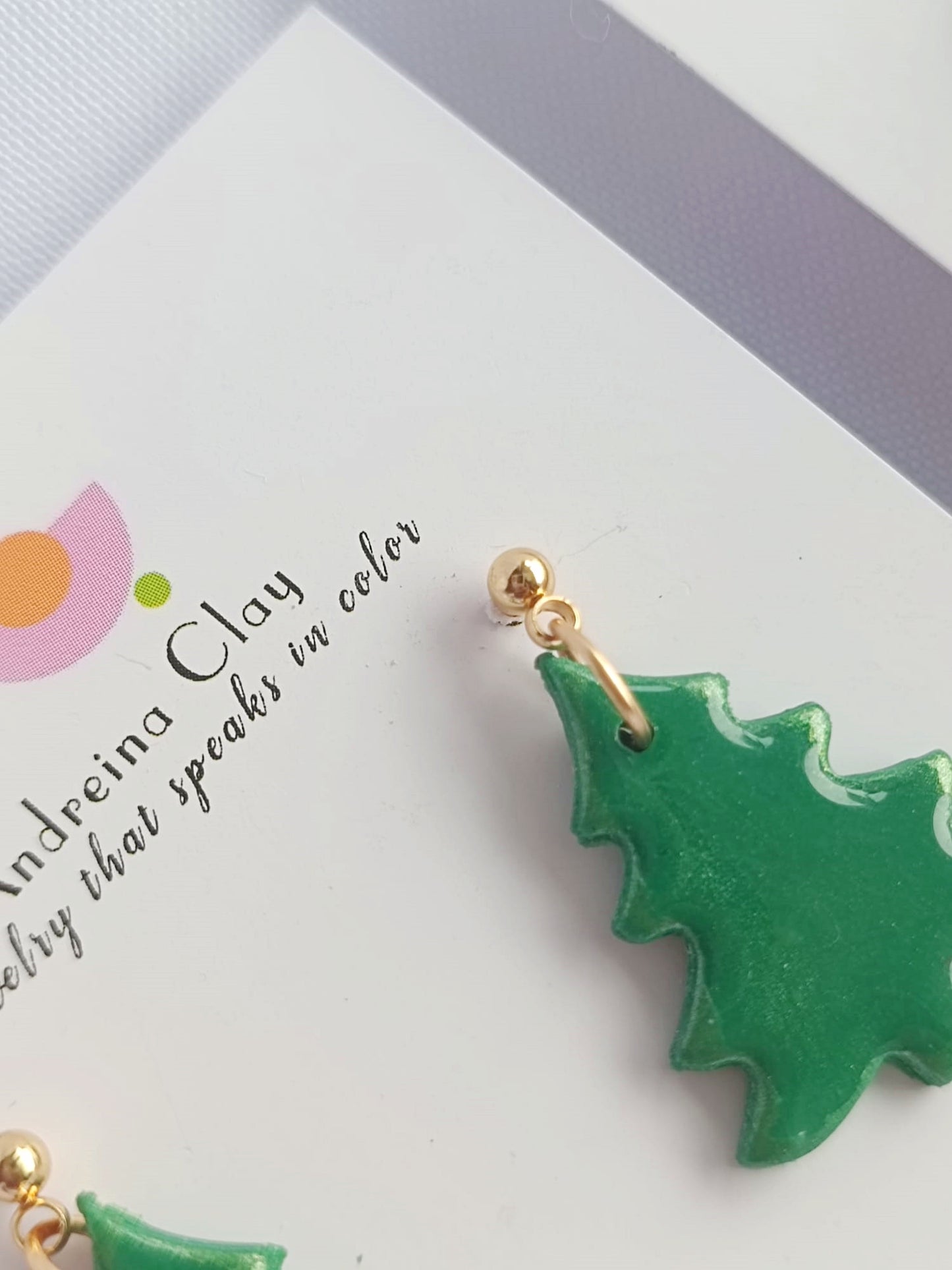 Christmas trees dangle earrings - Polymer clay holiday earrings