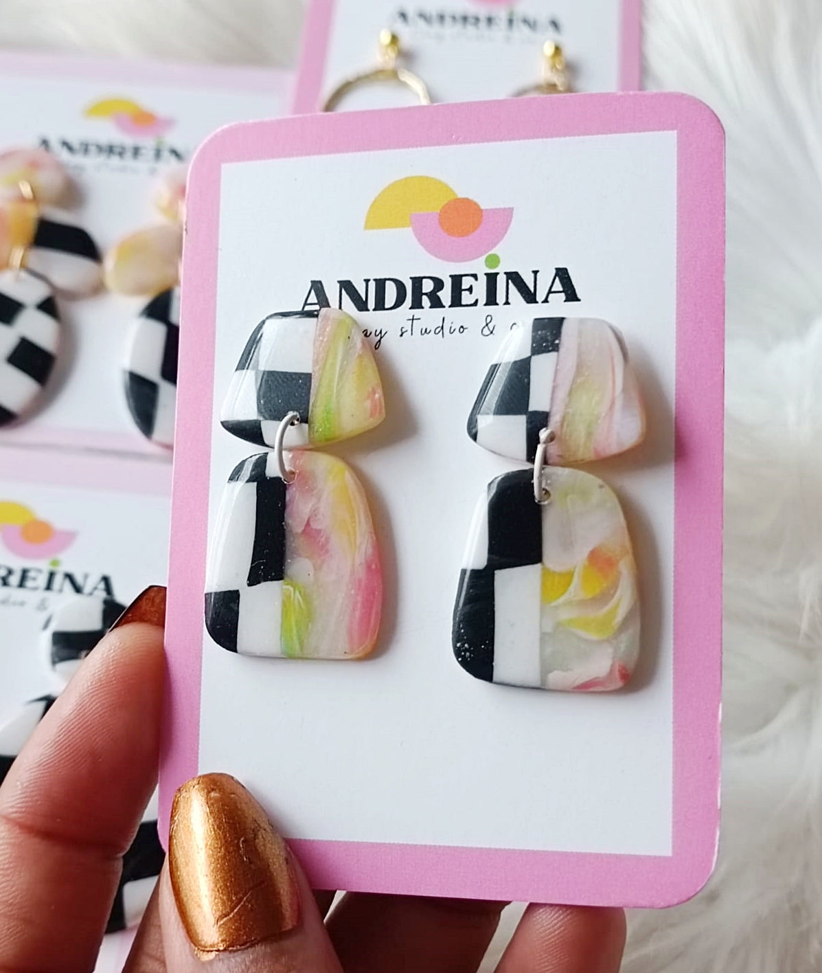 Checkered Prism : Handcrafted limited edition collection. - Bijoux faits main en France – Créations artisanales uniques | Andreina Clay