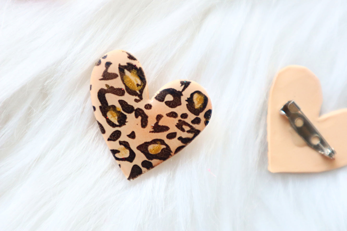 Colorful Handcrafted Heart-Shaped Large Polymer Clay Brooches - Fashion broches - Leopard print Pins