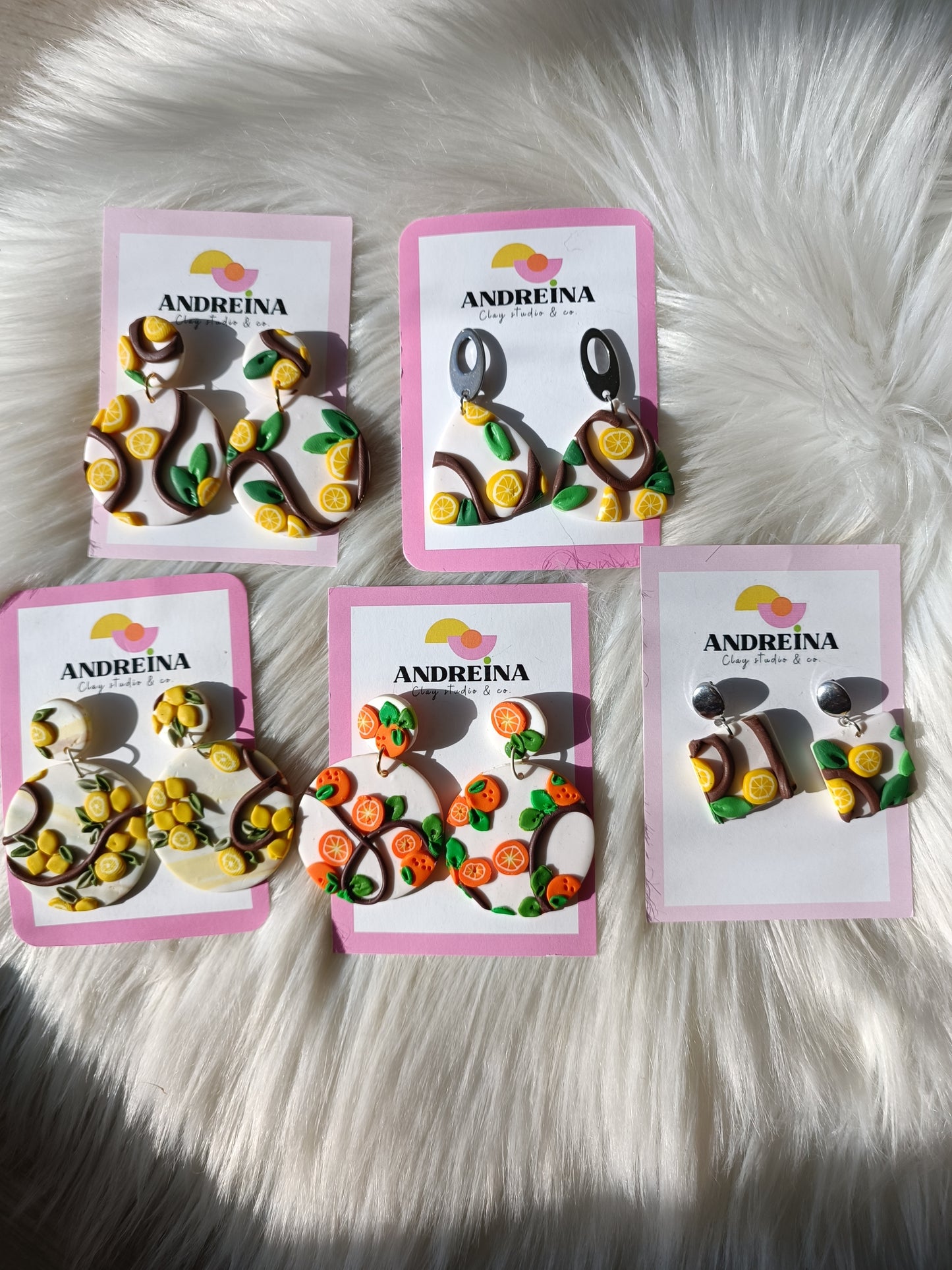 Limited edition collection : Tropical Citrus Bliss: Round Polymer Clay Earrings with Oranges and Lemons