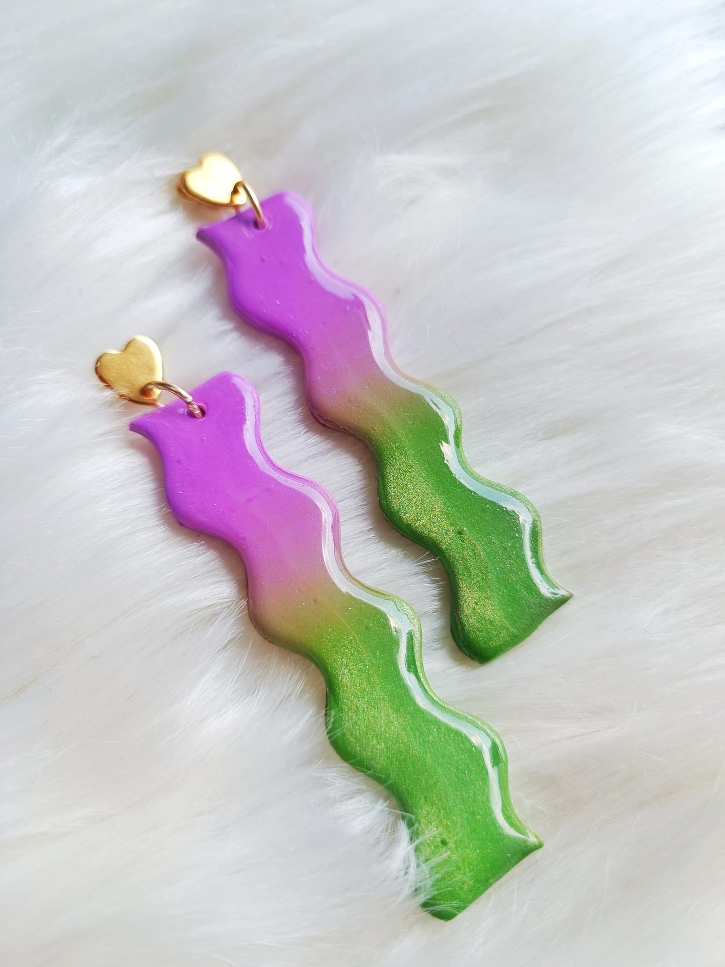 Boucles d'oreilles dégradé vert et violet - Boucles d'oreilles en argile polymère - Femi