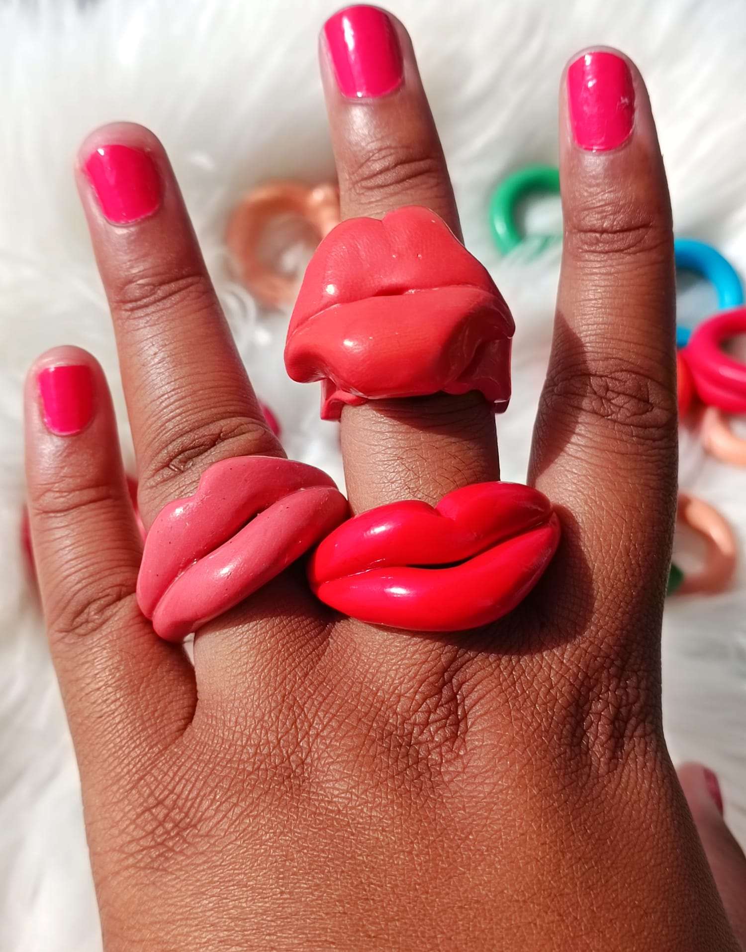 CHUNKY POLYMER CLAY LIPS - Style Ring Retro Rings