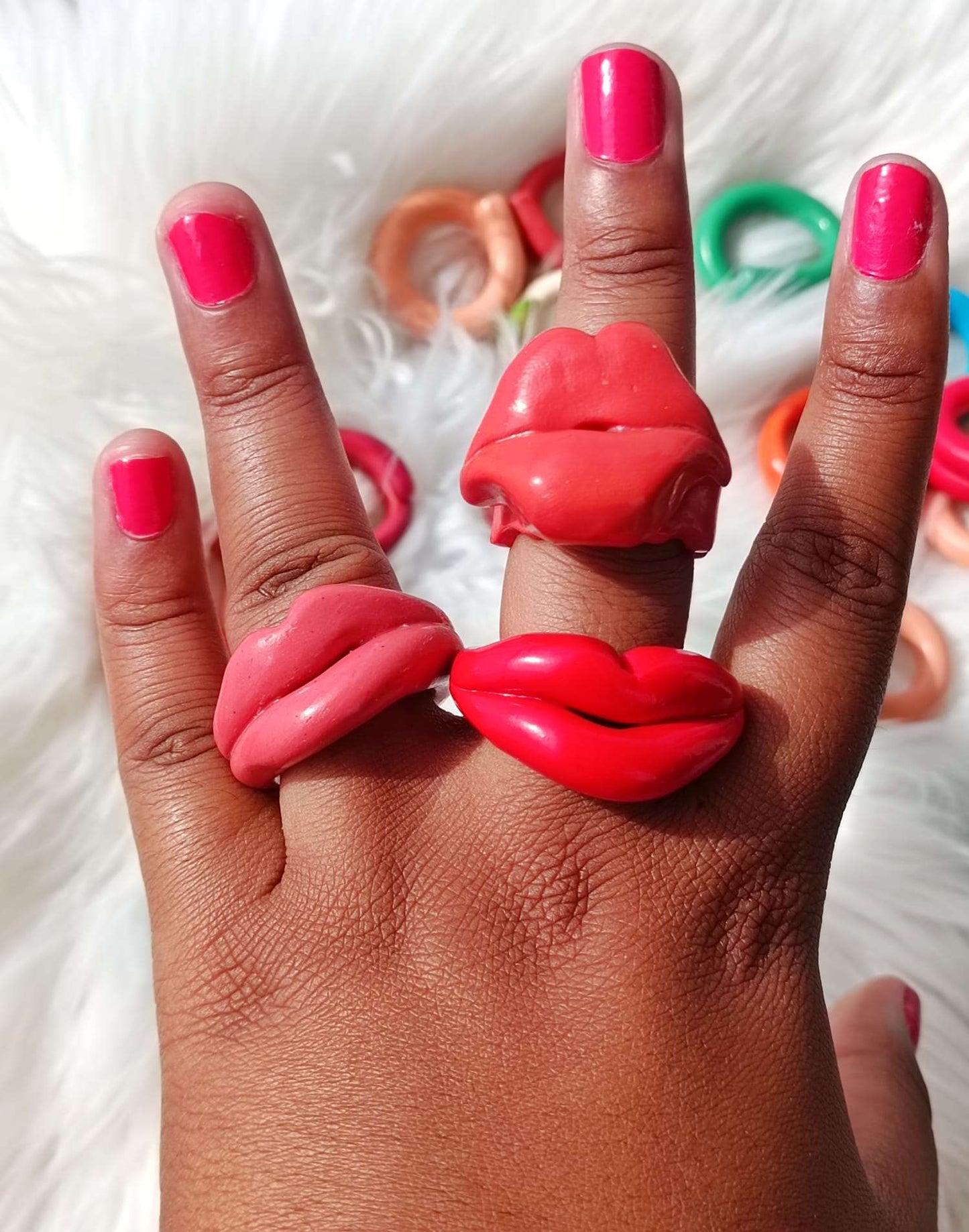 CHUNKY POLYMER CLAY LIPS - Style Ring Retro Rings