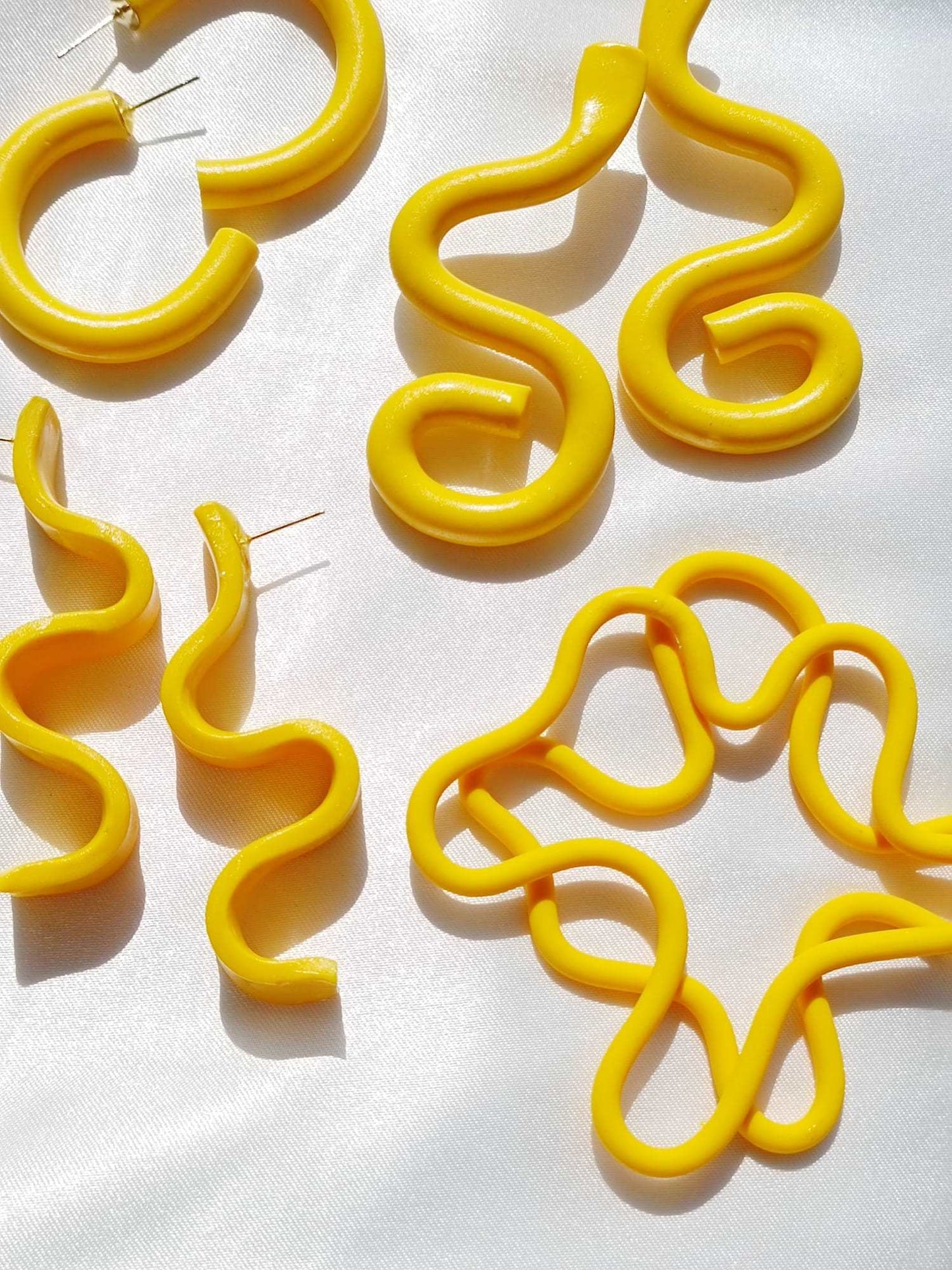 Yellow squiggled Polymer Clay Earrings