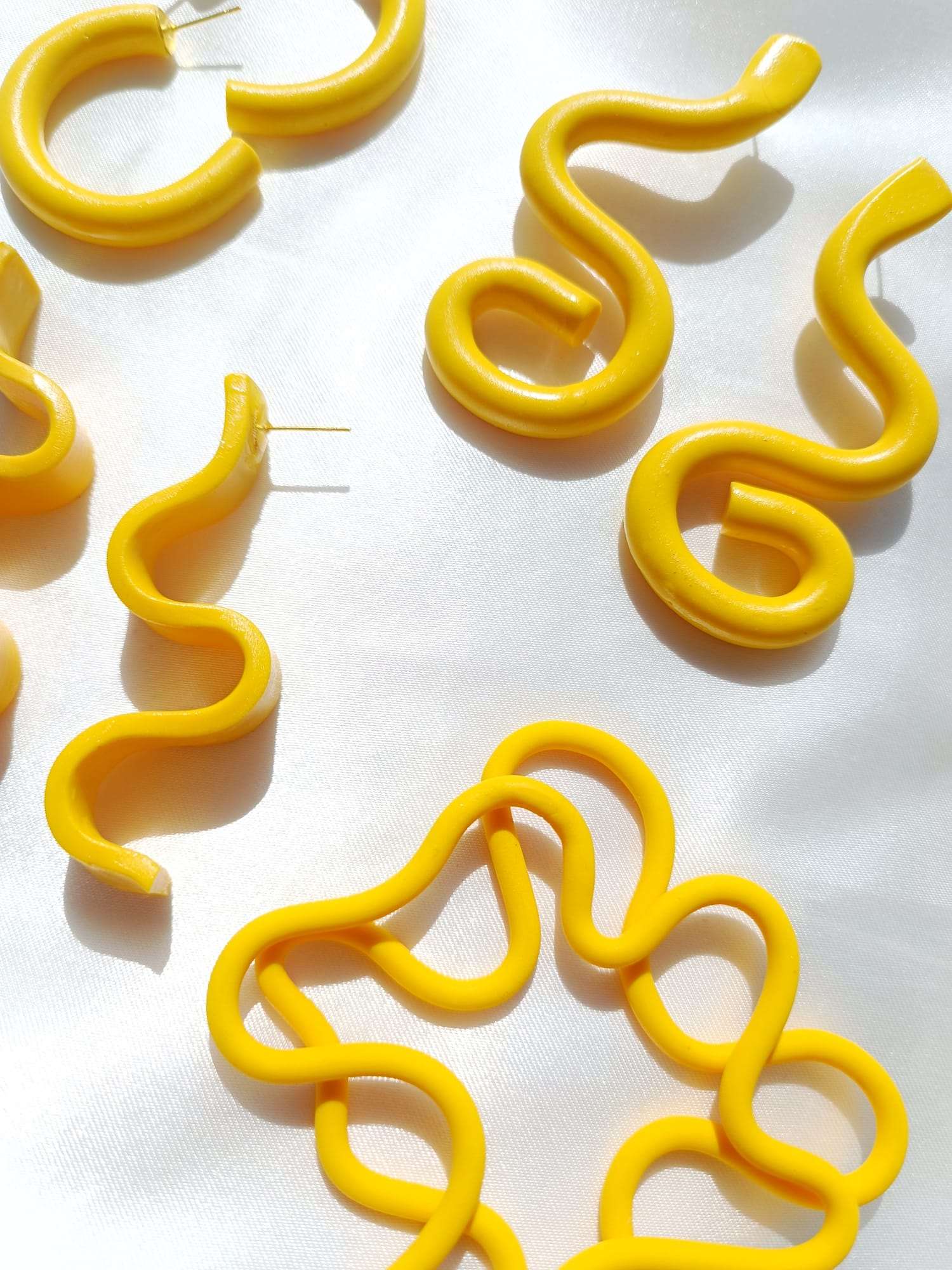 Yellow squiggled Polymer Clay Earrings