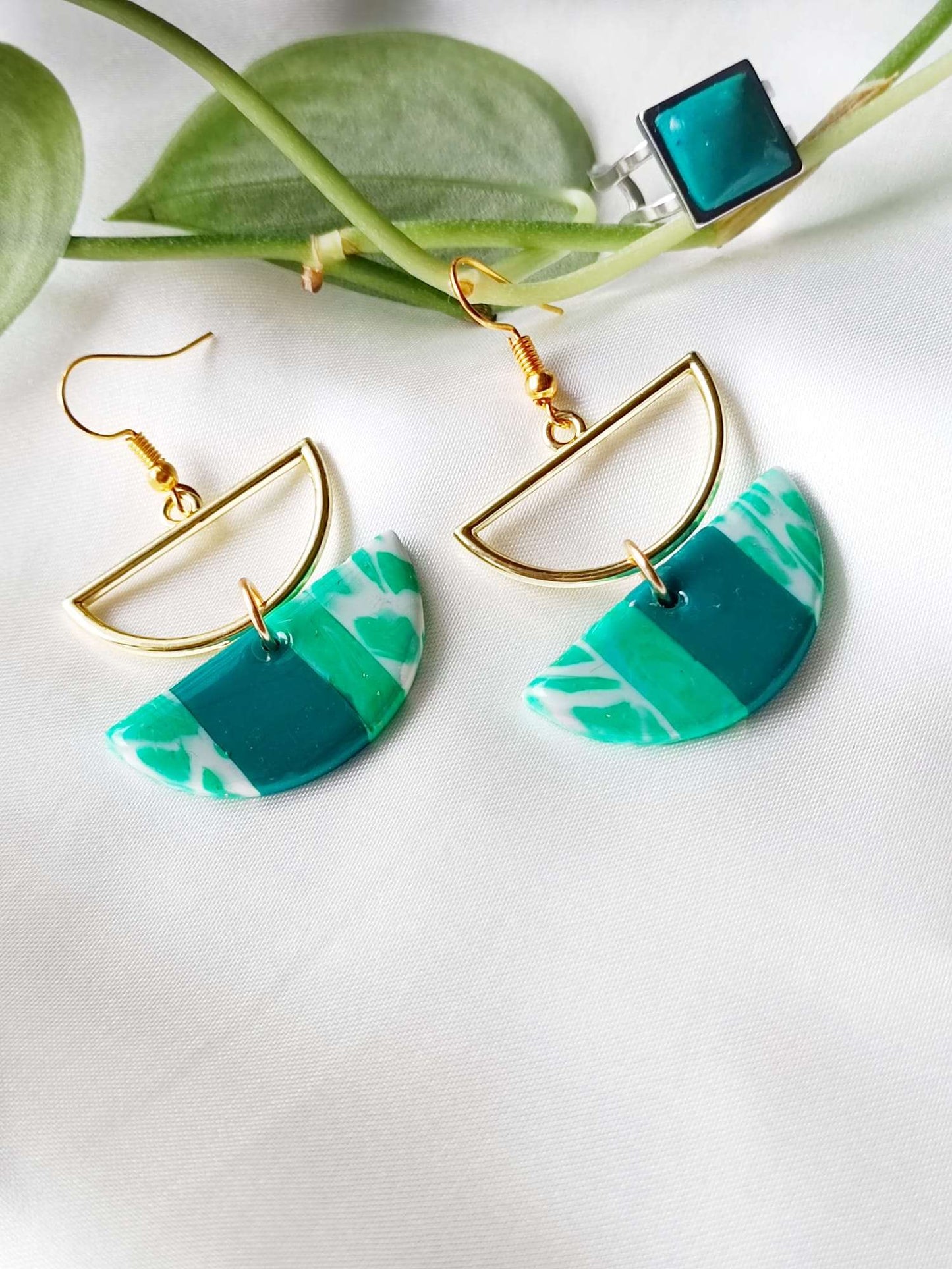 Coated marble (Emerald green marble) - Summer Polymer Clay Earrings