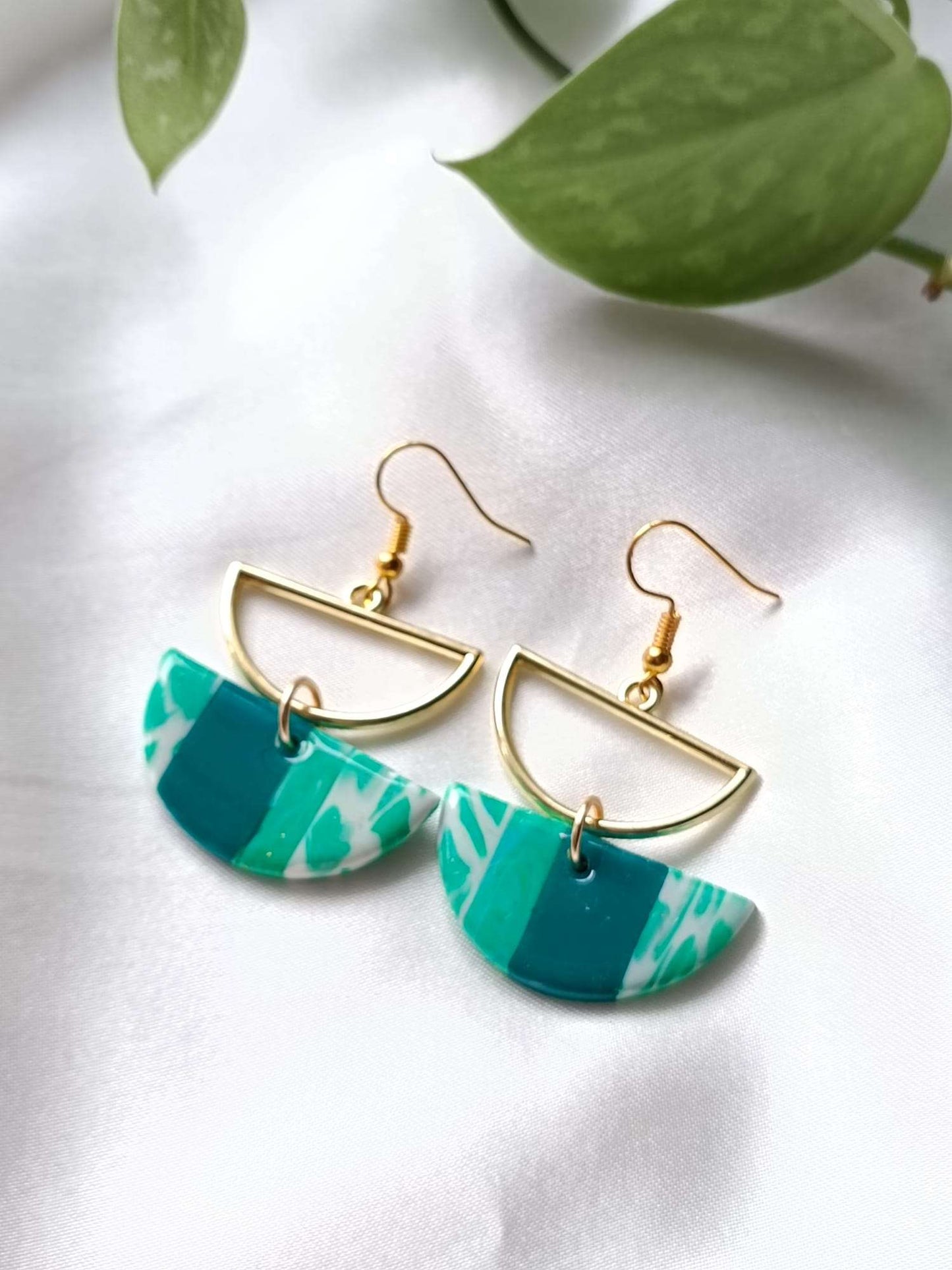 Coated marble (Emerald green marble) - Summer Polymer Clay Earrings