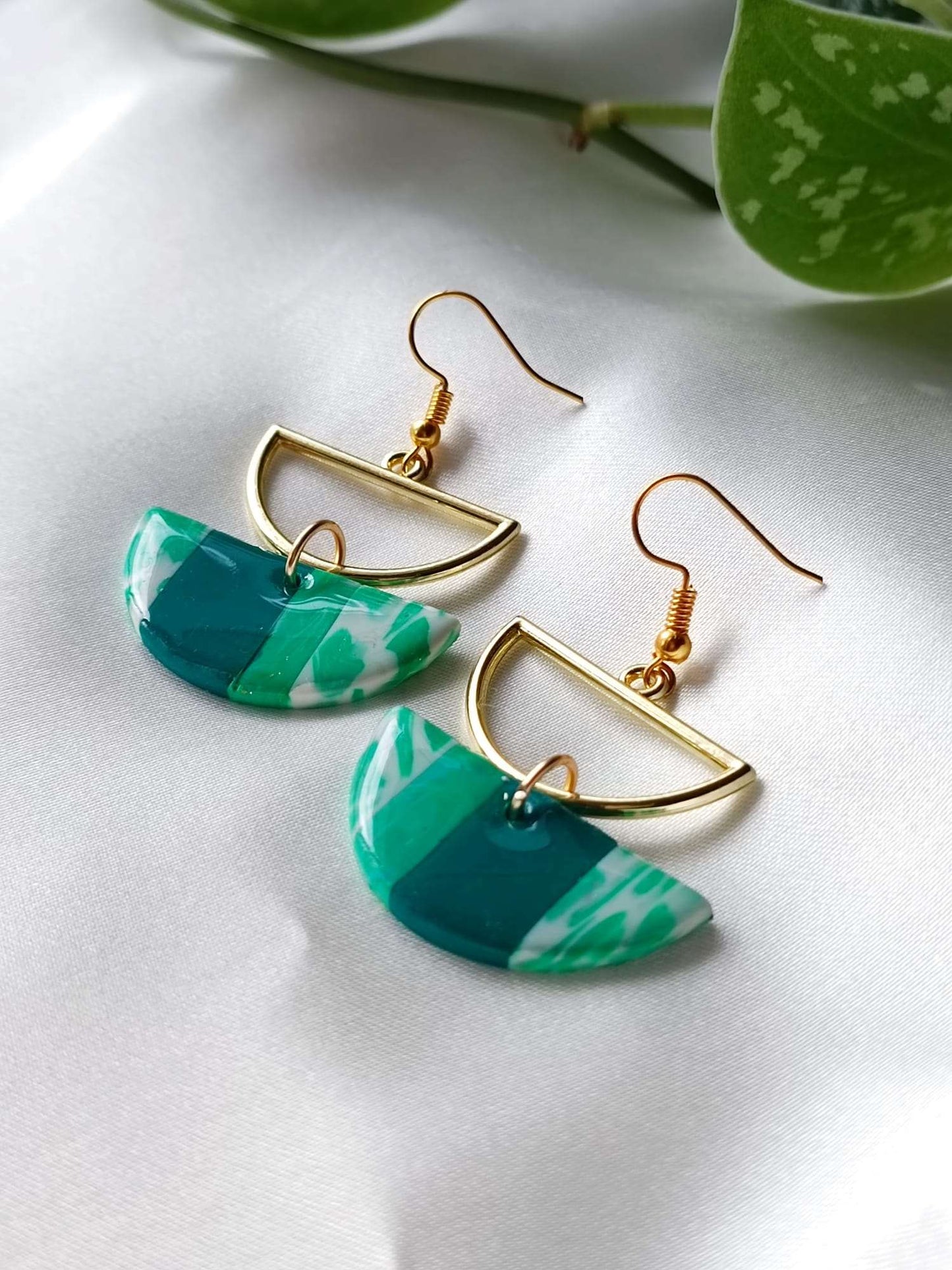 Coated marble (Emerald green marble) - Summer Polymer Clay Earrings