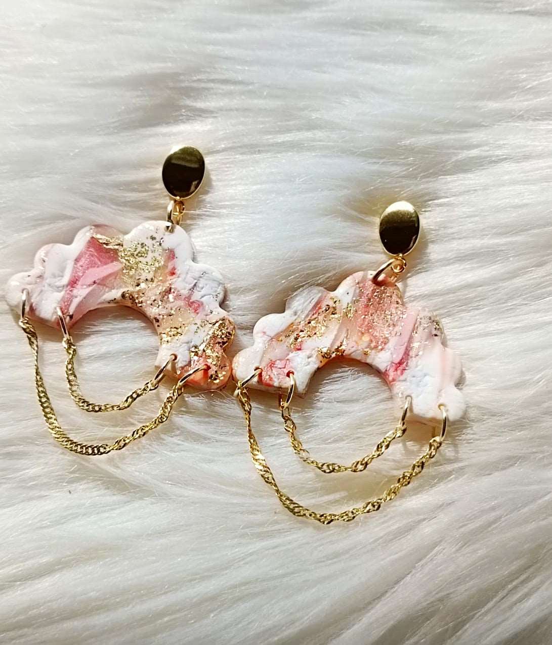 Rose gold chained polymer clay earrings - Bashemath