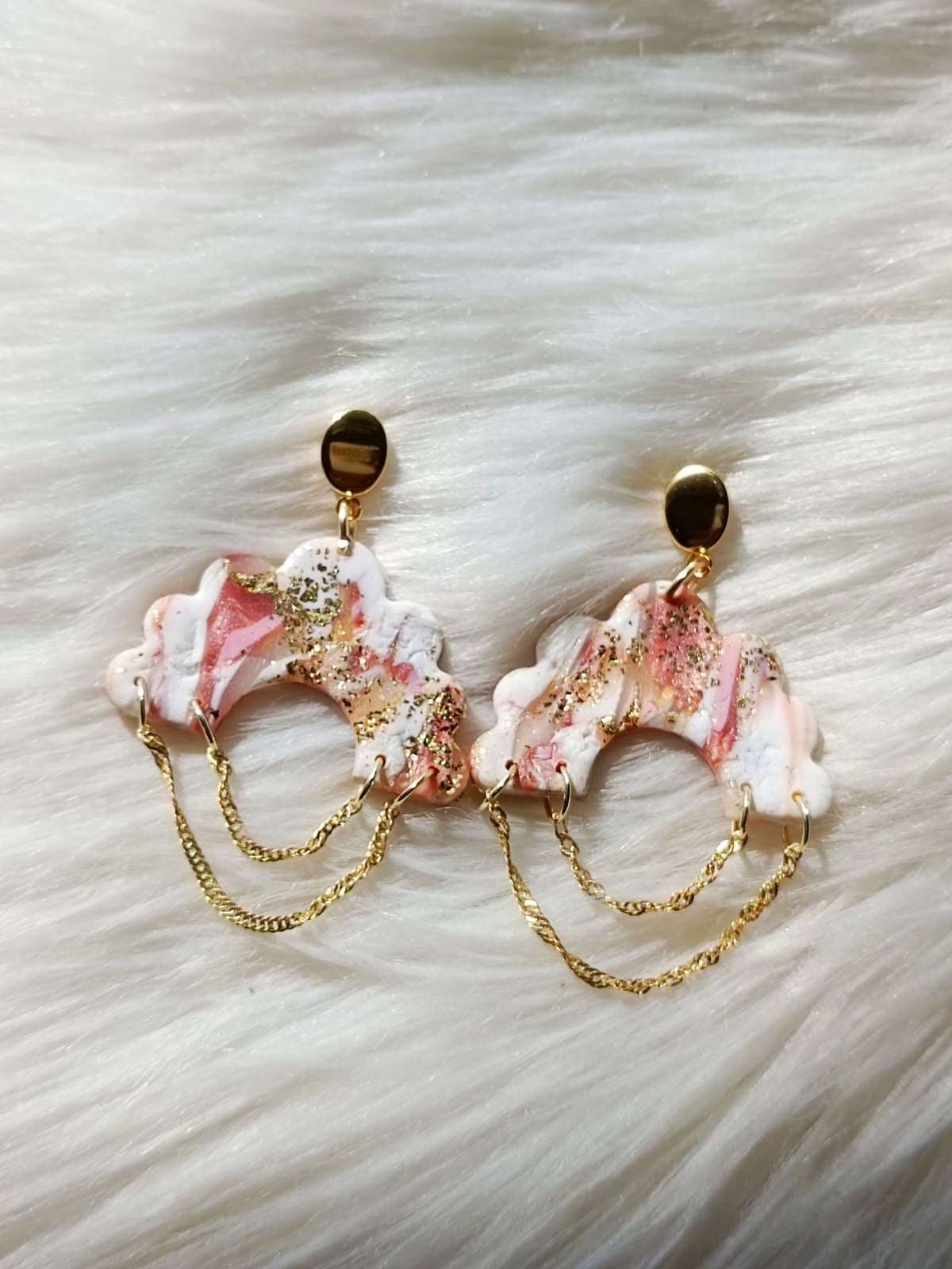 Rose gold chained polymer clay earrings - Bashemath