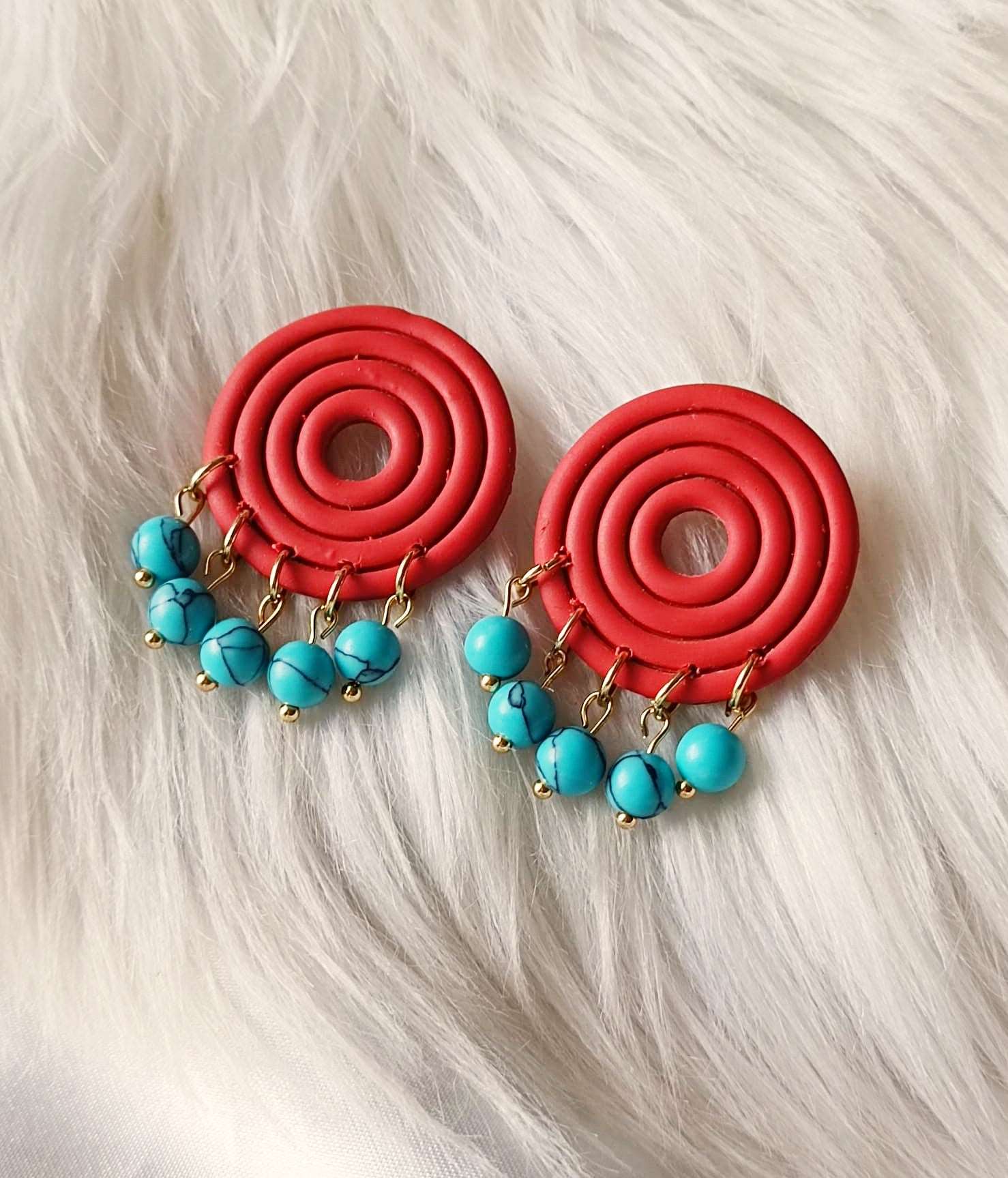 Terracotta Polymer clay earrings - MARWA - Boho polymer clay earrings - Clay earrings with beads