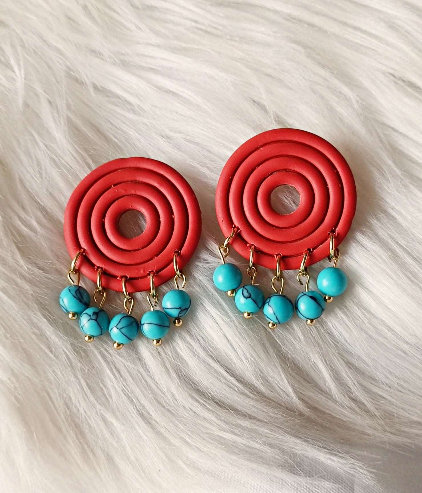 Terracotta Polymer clay earrings - MARWA - Boho polymer clay earrings - Clay earrings with beads