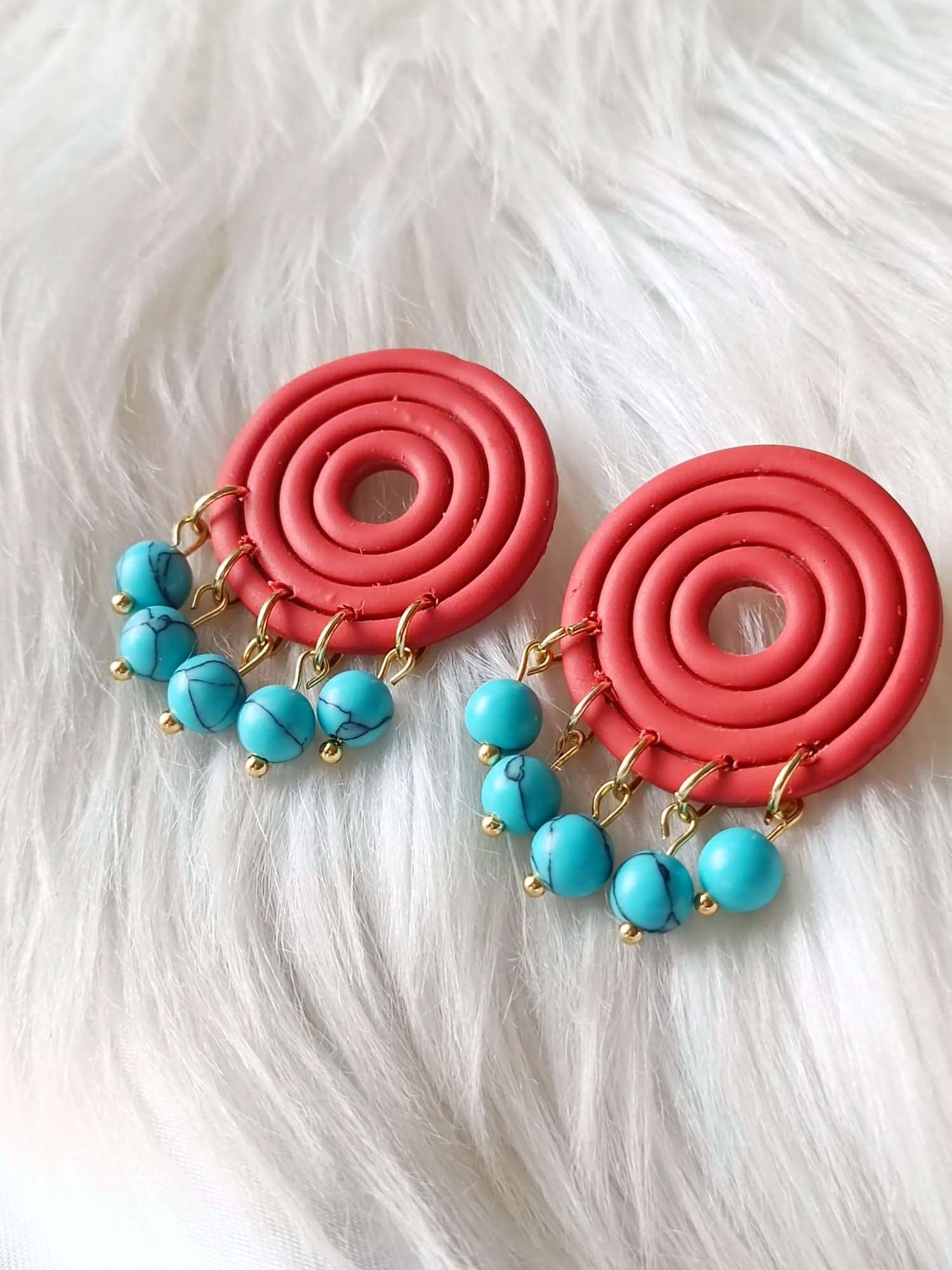 Terracotta Polymer clay earrings - MARWA - Boho polymer clay earrings - Clay earrings with beads