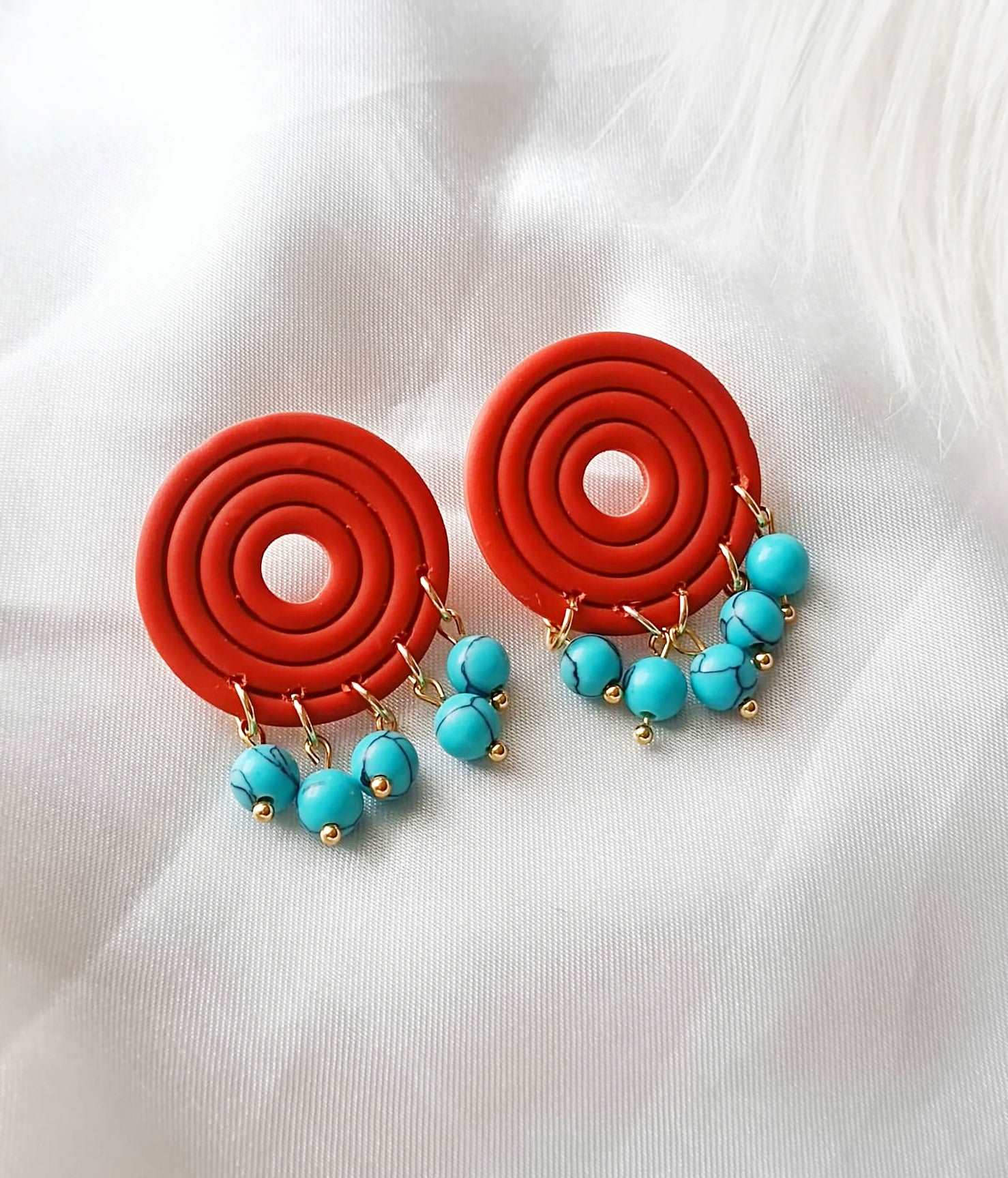 Terracotta Polymer clay earrings - MARWA - Boho polymer clay earrings - Clay earrings with beads