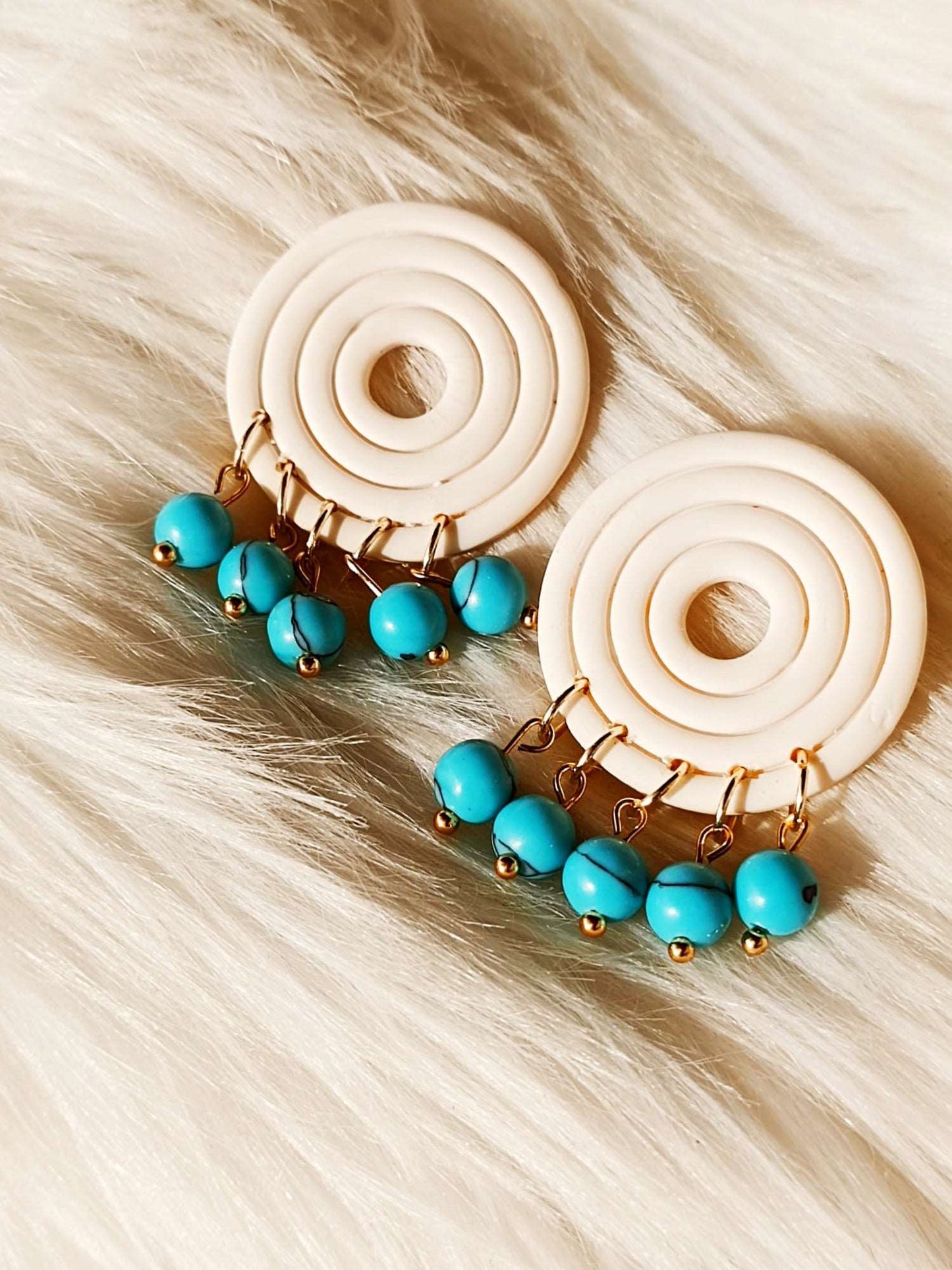 Statement Polymer clay earrings - MARWA ALBAYDA'- Boho polymer clay earrings - Clay earrings with TURQUOISE beads - Minimalist Studs