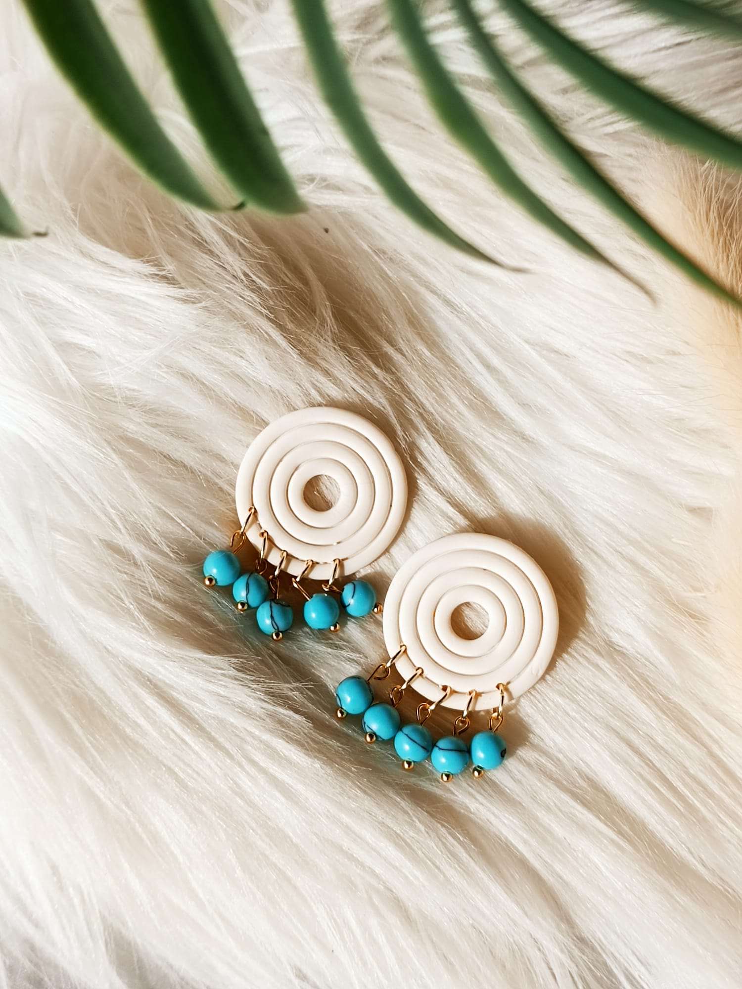 Statement Polymer clay earrings - MARWA ALBAYDA'- Boho polymer clay earrings - Clay earrings with TURQUOISE beads - Minimalist Studs