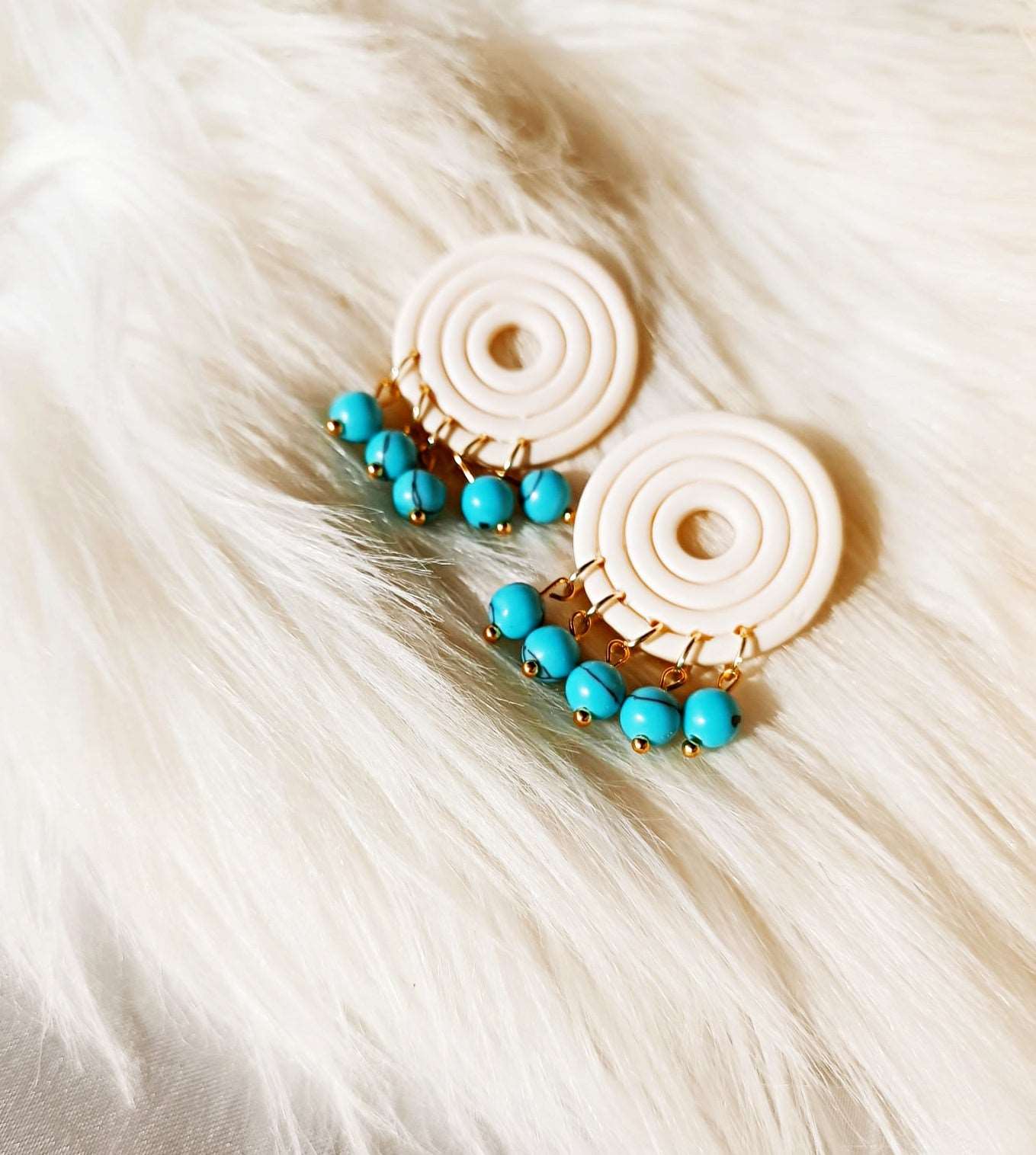 Statement Polymer clay earrings - MARWA ALBAYDA'- Boho polymer clay earrings - Clay earrings with TURQUOISE beads - Minimalist Studs