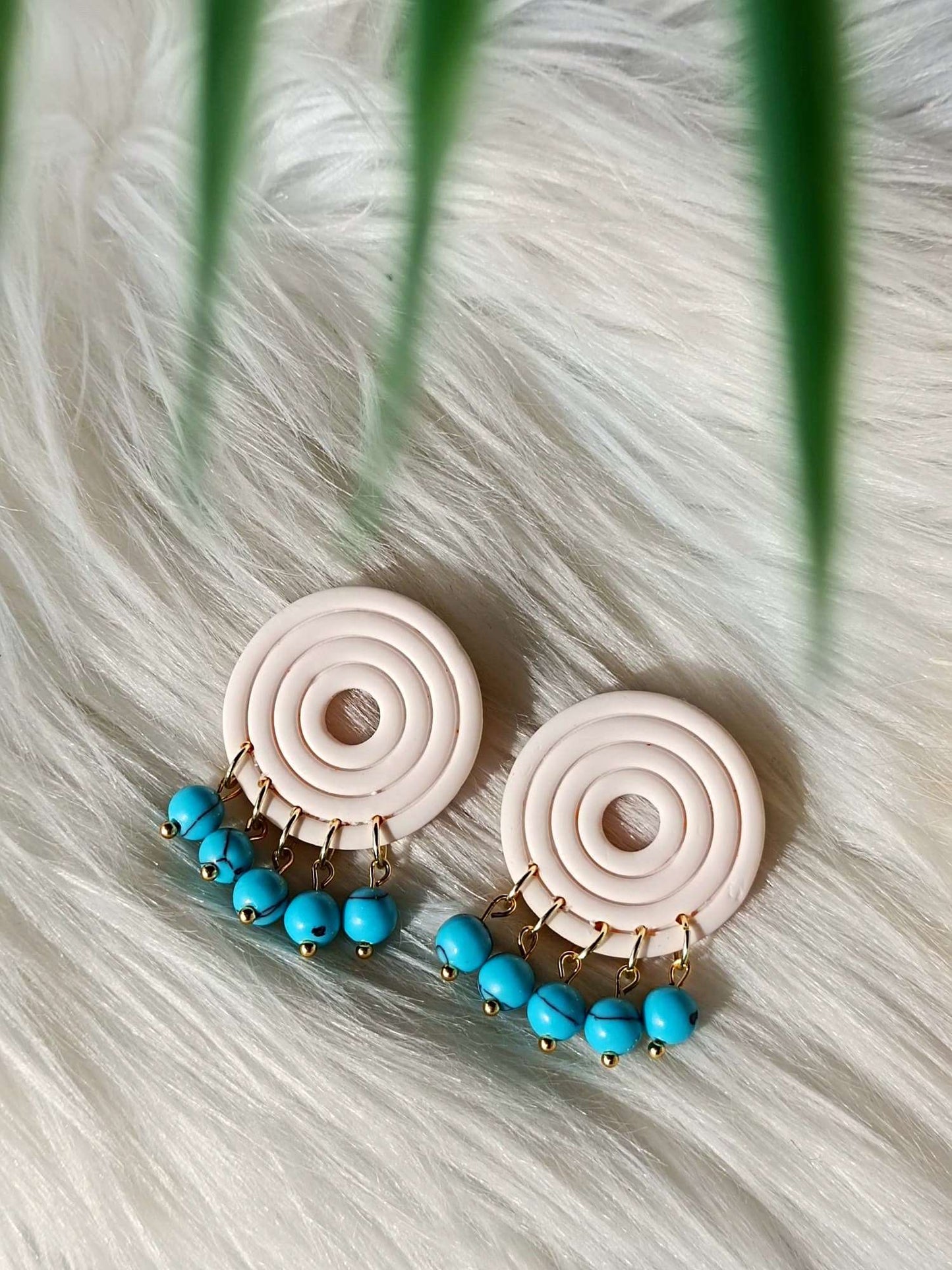 Statement Polymer clay earrings - MARWA ALBAYDA'- Boho polymer clay earrings - Clay earrings with TURQUOISE beads - Minimalist Studs