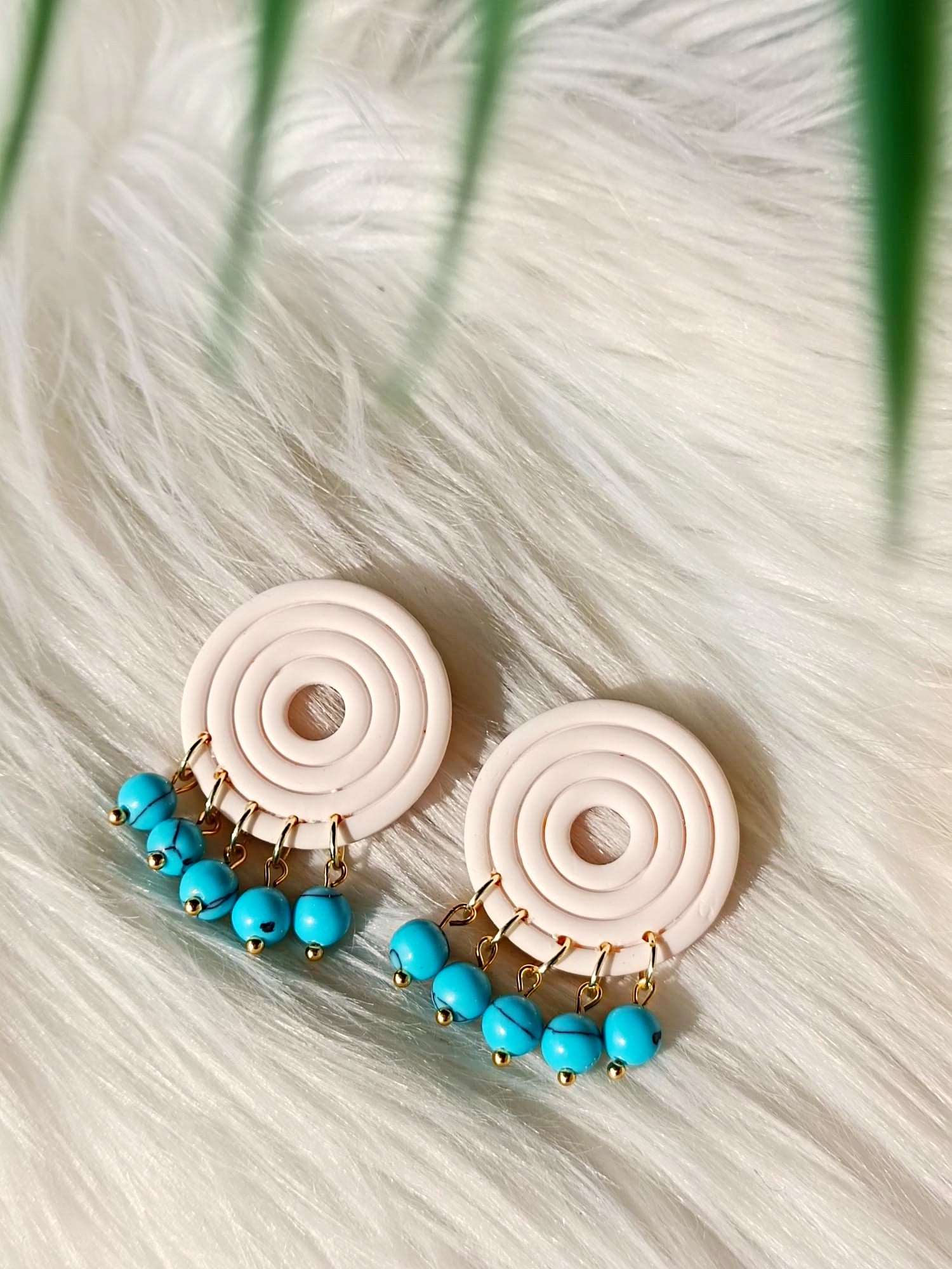 Statement Polymer clay earrings - MARWA ALBAYDA'- Boho polymer clay earrings - Clay earrings with TURQUOISE beads - Minimalist Studs