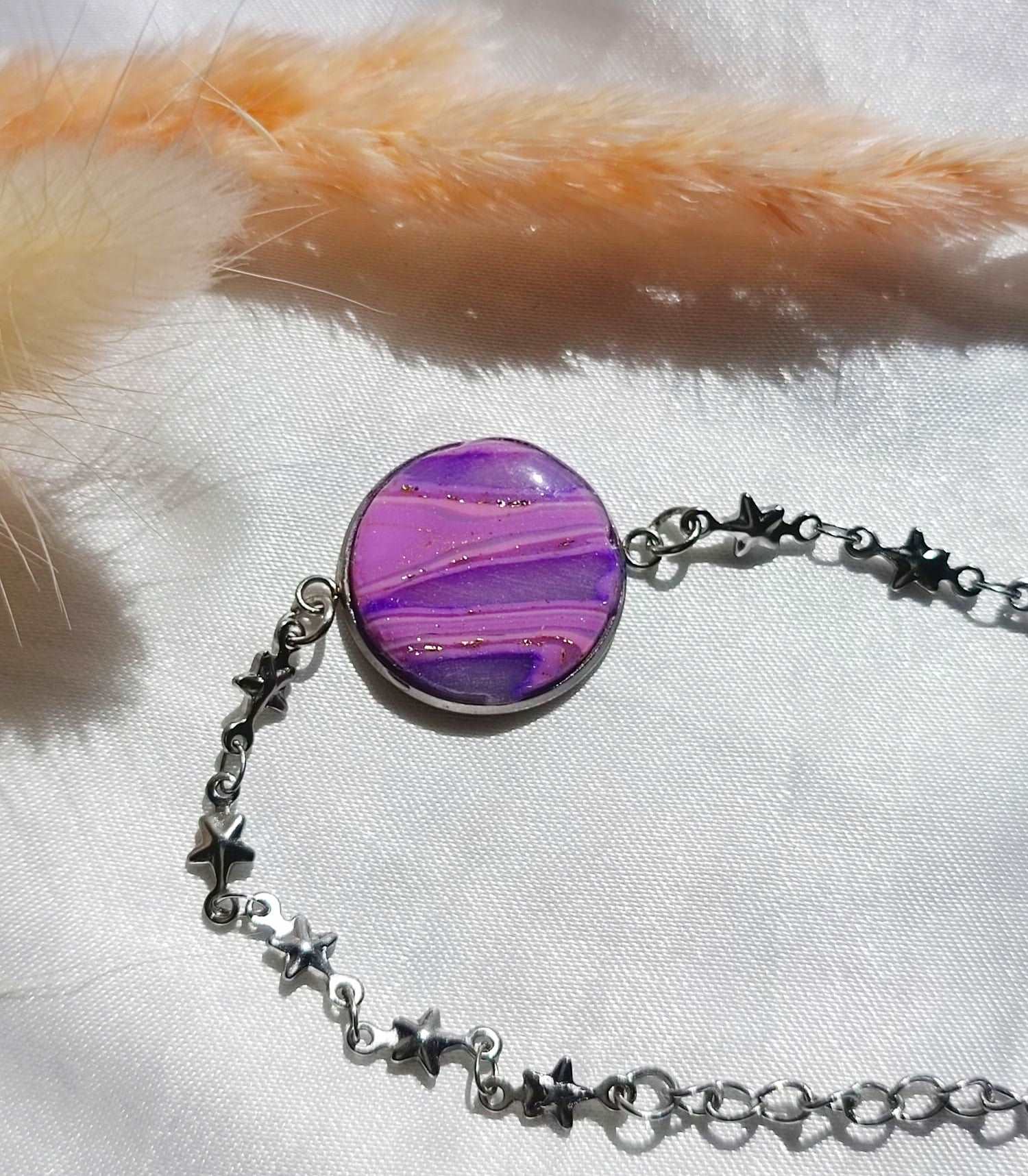 Lilac Polymer Clay and Stainless steel Bracelet