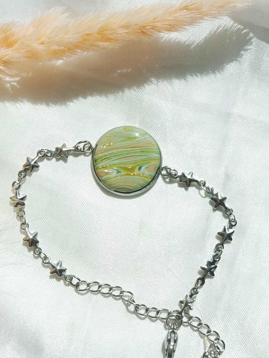 Green and Gold bracelet - Hagar- Stainless steel Polymer clay Bracelet - Gifts for her- Slide chain Bracelet- adjustable bracelet