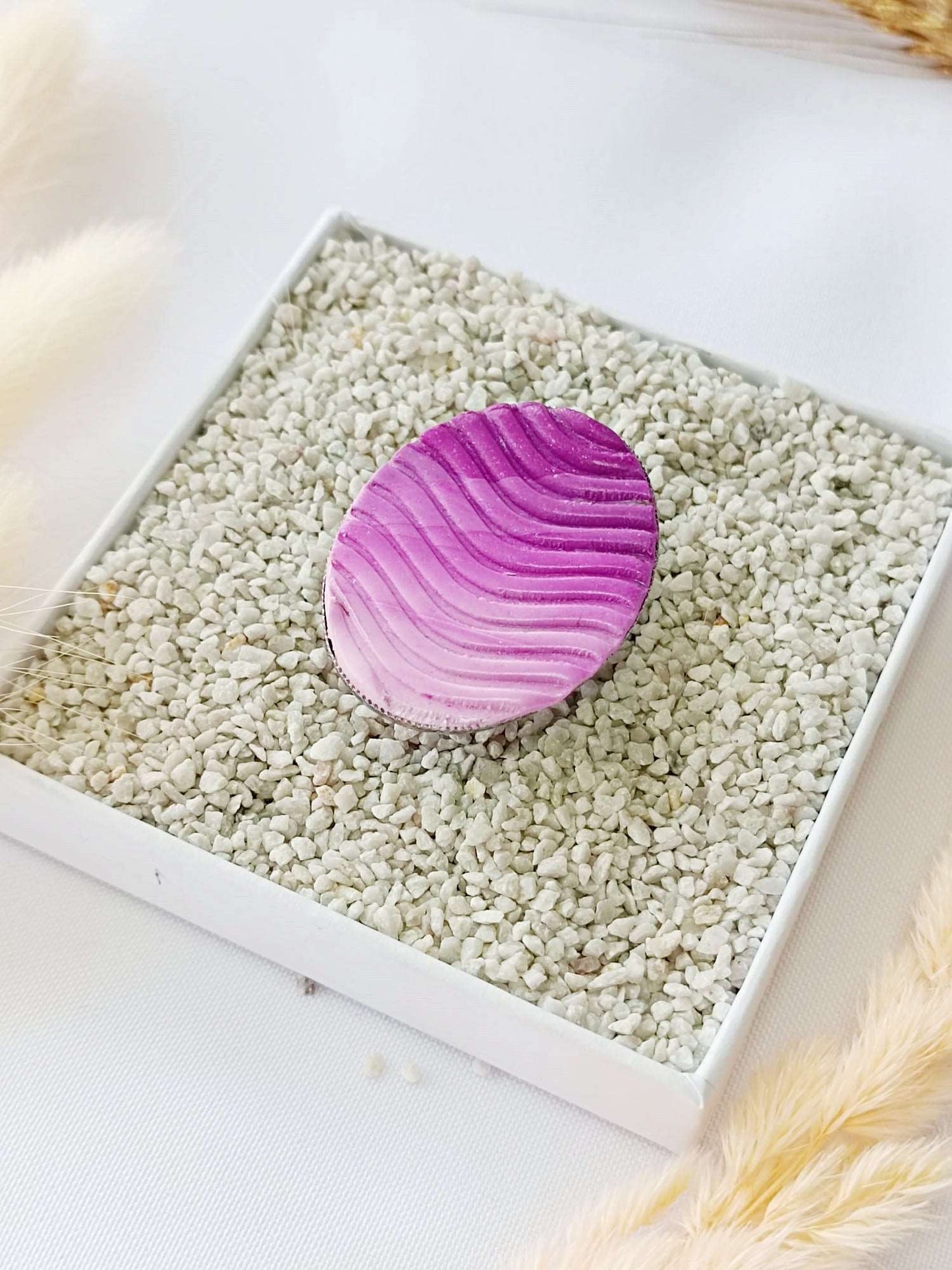 Bold Ombre purple Polymer clay ring - Sculpted Elegance: Stainless Steel Adjustable Ring with Artisan Polymer Clay Stone