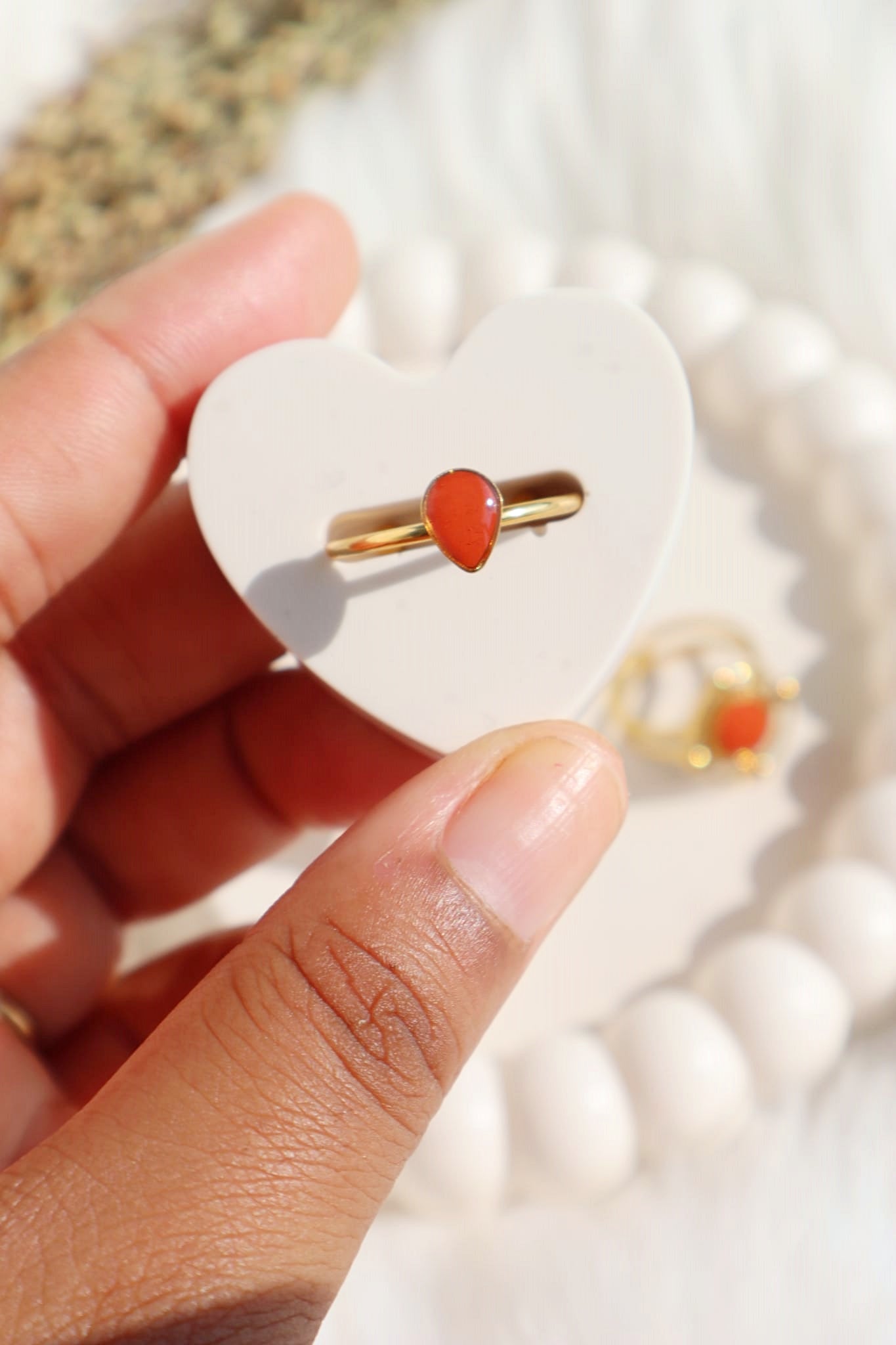 Stainless Steel Cabochon Adjustable Ring with Handcrafted Polymer Clay Terracotta