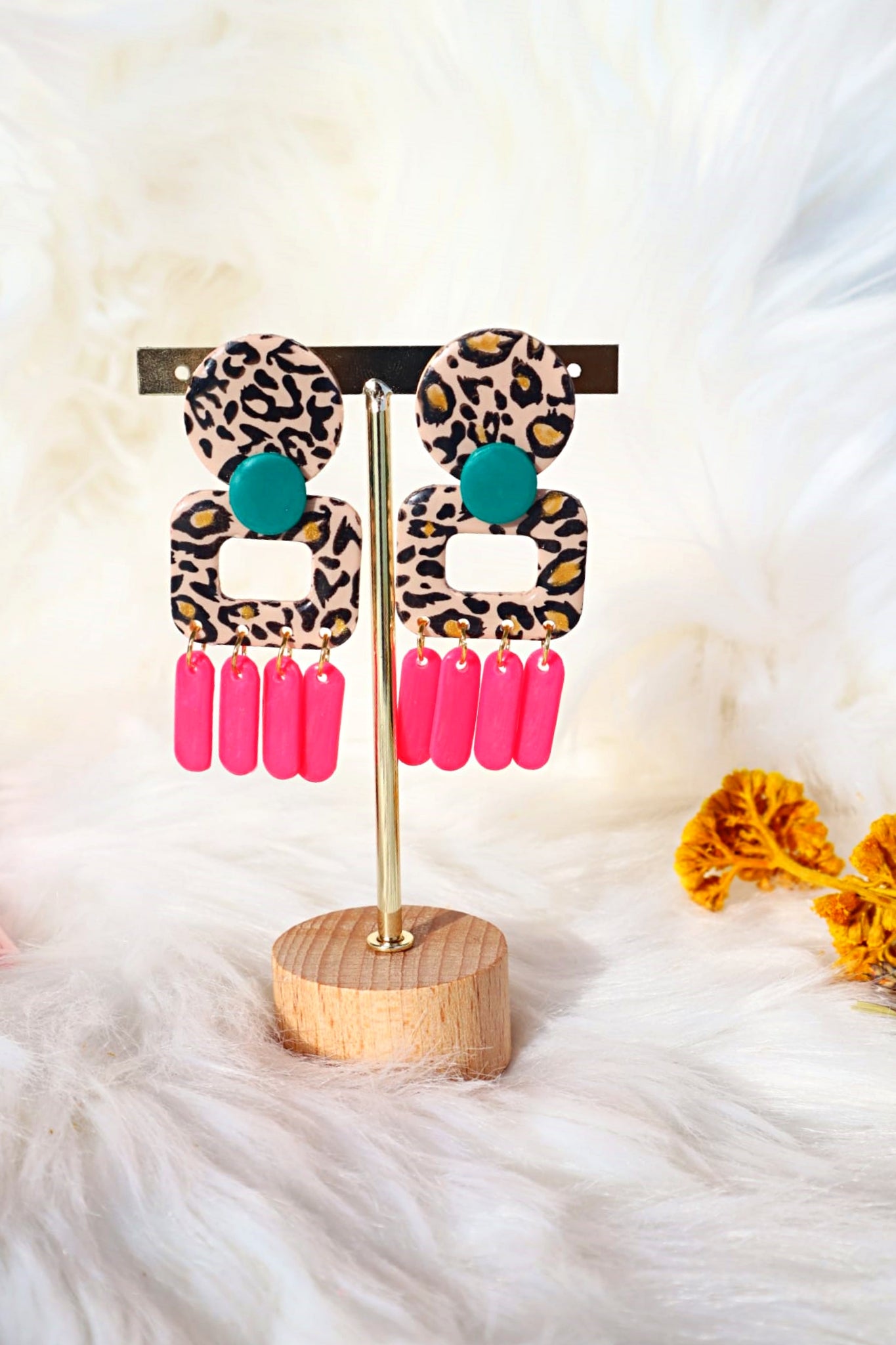 Limited Edition Collection: Animal print inspired "Wild dreams" Polymer Clay Earrings - Trendy leopard print earrings.