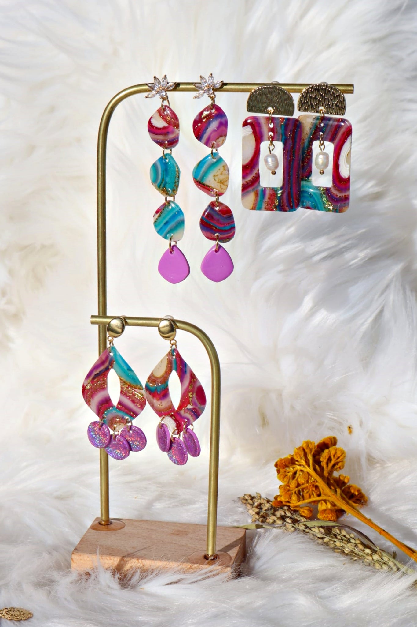 Limited Edition Collection: Nature inspired "Amethyste agatée" Polymer Clay Earrings.