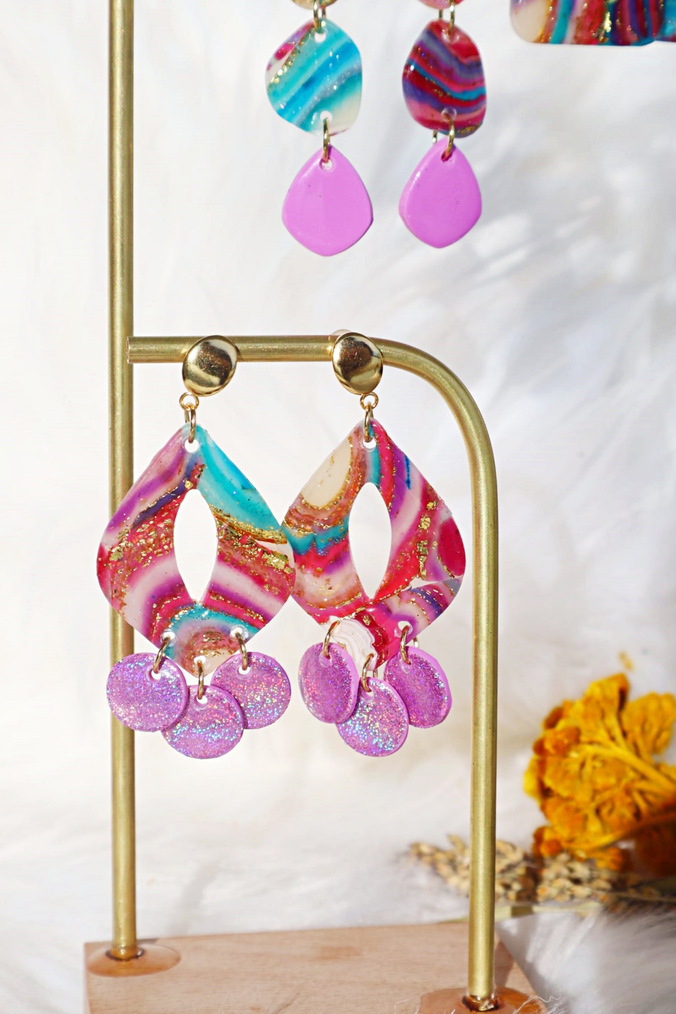 Limited Edition Collection: Nature inspired "Amethyste agatée" Polymer Clay Earrings.