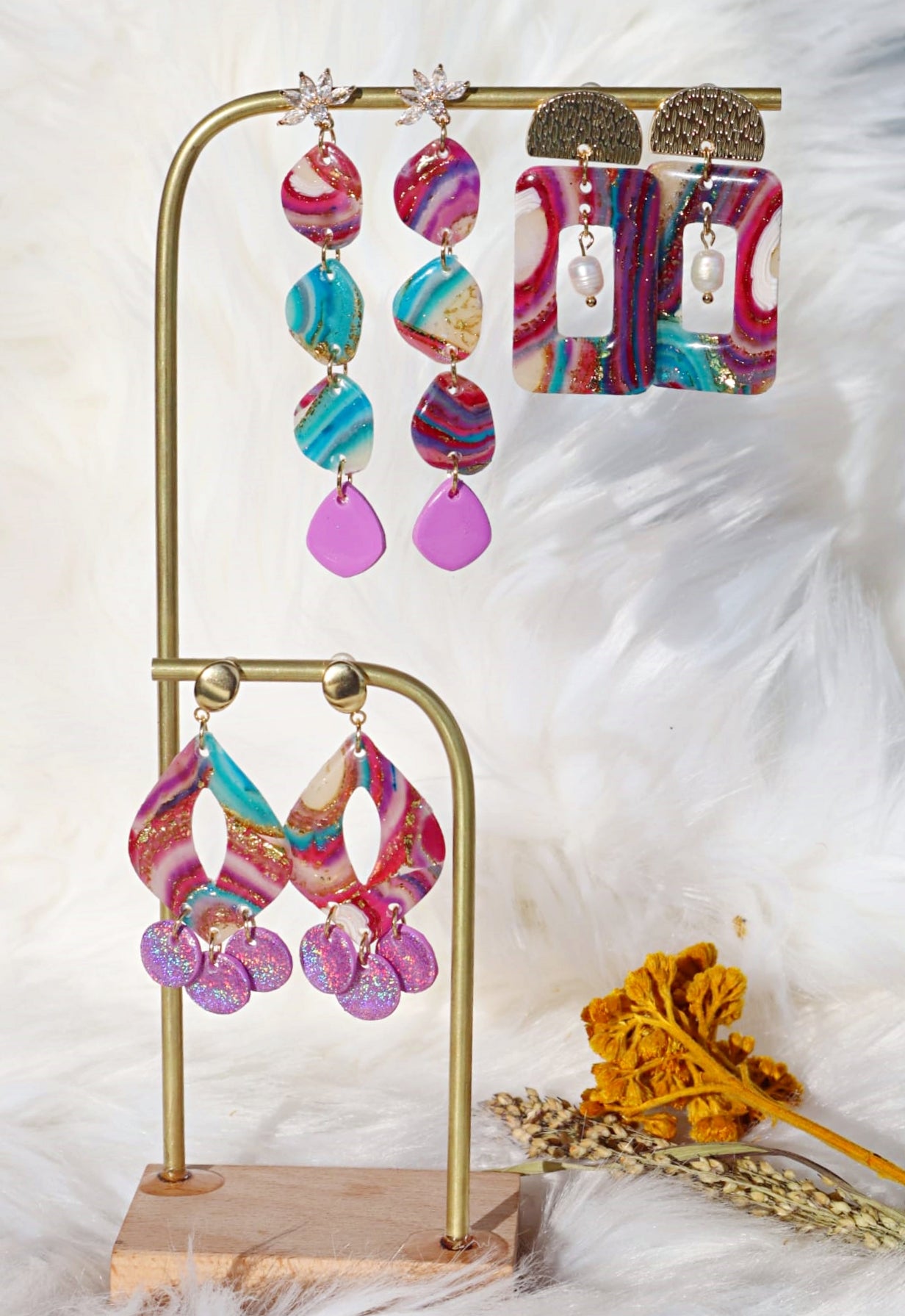 Limited Edition Collection: Nature inspired "Amethyste agatée" Polymer Clay Earrings.