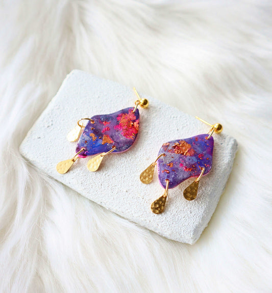 Starry Skies Splendor - Cassiopeia- Cosmos Edition Polymer Clay Earrings, Handmade Delights. Unique earrings