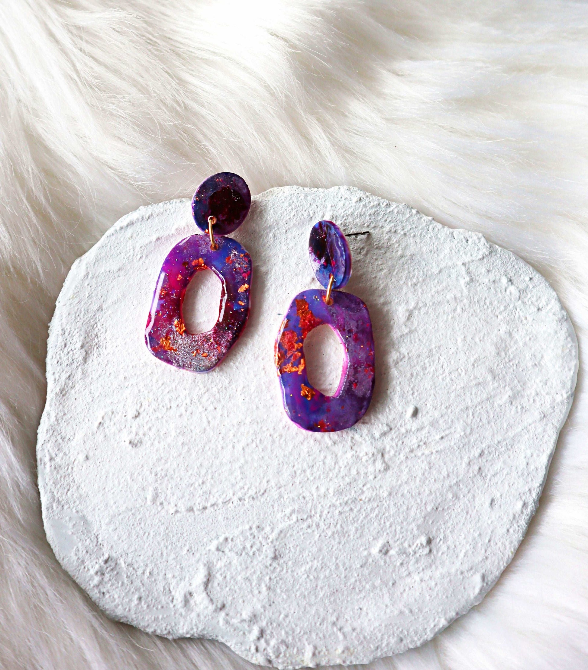 Celestial Treasures- Vega- Cosmos Collection Polymer Clay Earrings, Artisan Crafted: Unique Studs - Galaxy Inspired jewerly