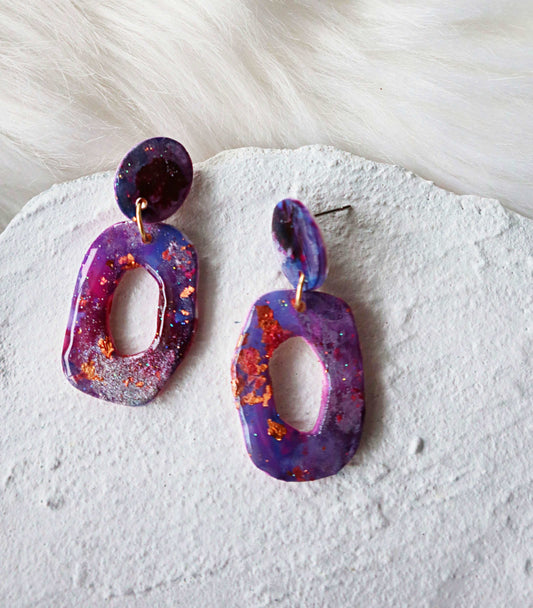 Celestial Treasures- Vega- Cosmos Collection Polymer Clay Earrings, Artisan Crafted: Unique Studs - Galaxy Inspired jewerly