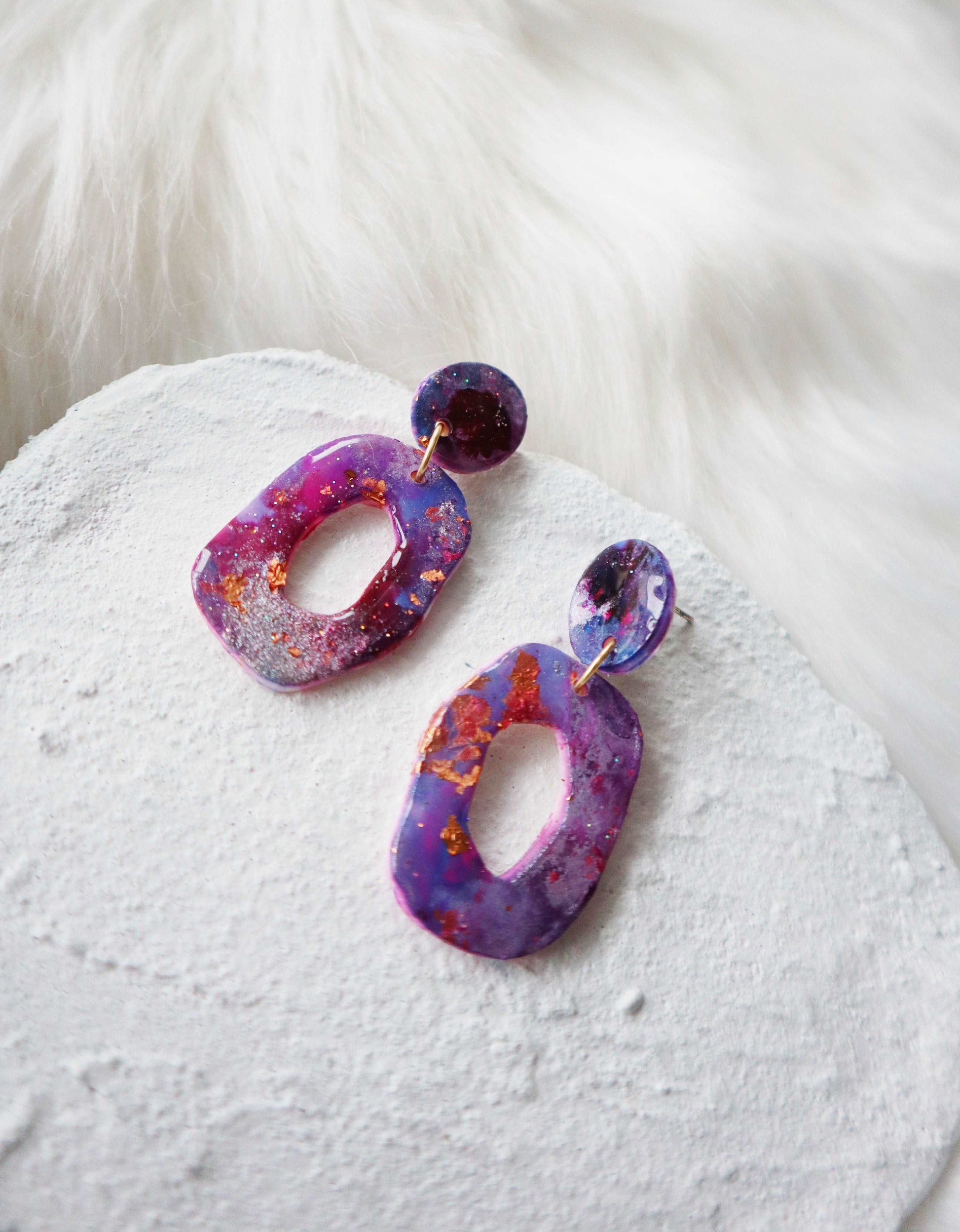 Celestial Treasures- Vega- Cosmos Collection Polymer Clay Earrings, Artisan Crafted: Unique Studs - Galaxy Inspired jewerly