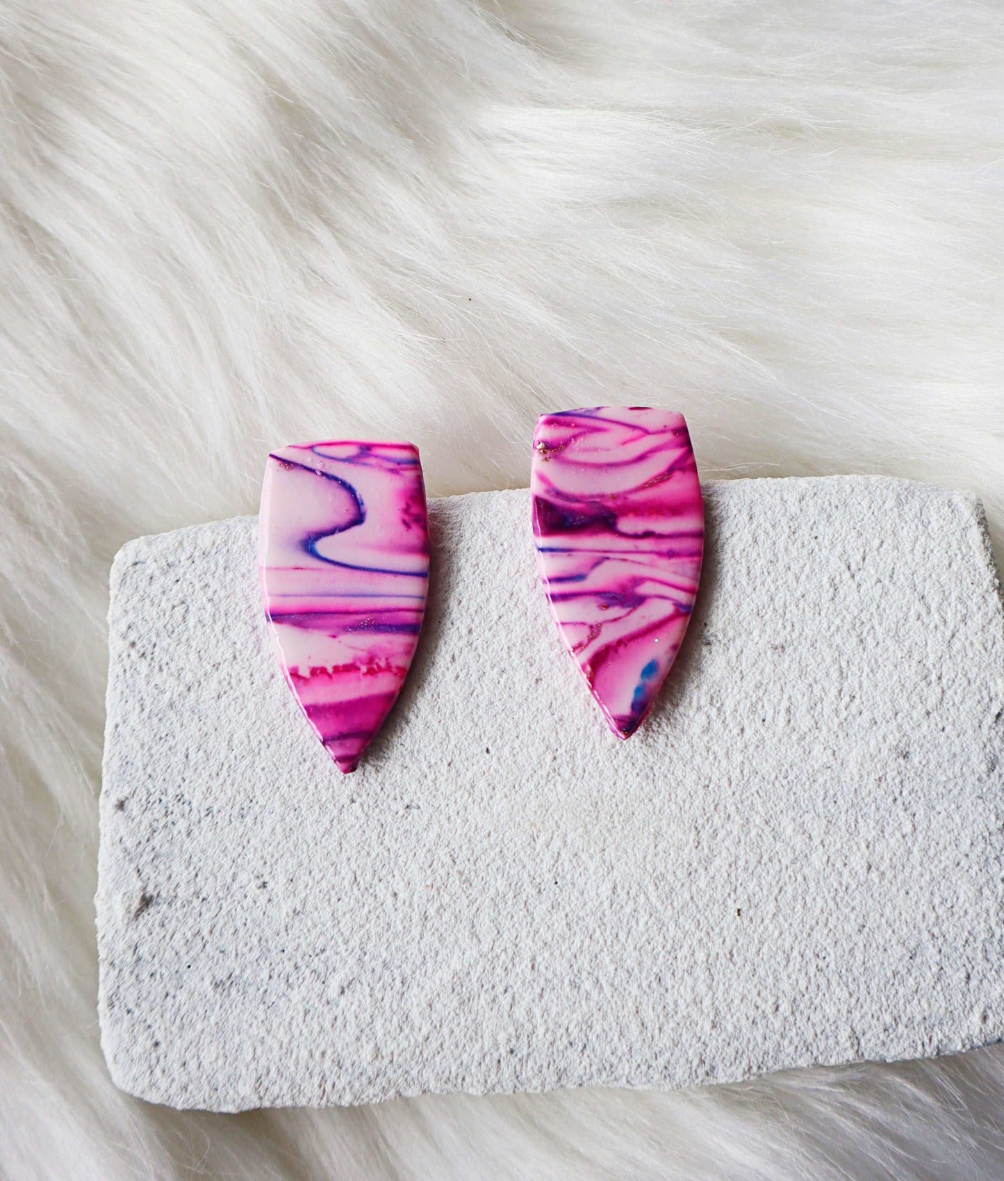 Elegant Dagger-Shaped Polymer Clay Stud Earrings | Handcrafted, UV Resin Coated, Stainless Steel Hardware | Unique Statement Jewelry