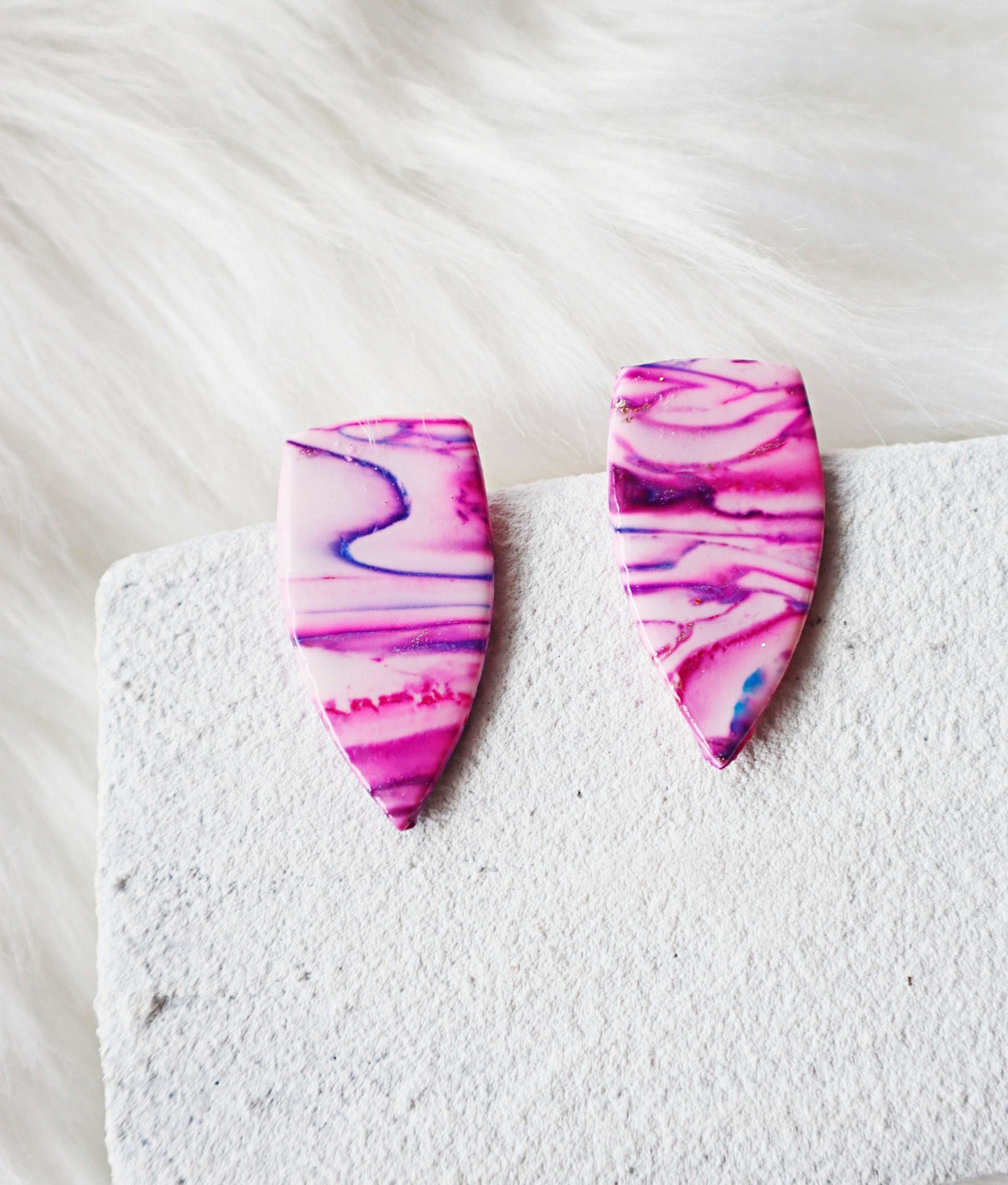 Elegant Dagger-Shaped Polymer Clay Stud Earrings | Handcrafted, UV Resin Coated, Stainless Steel Hardware | Unique Statement Jewelry