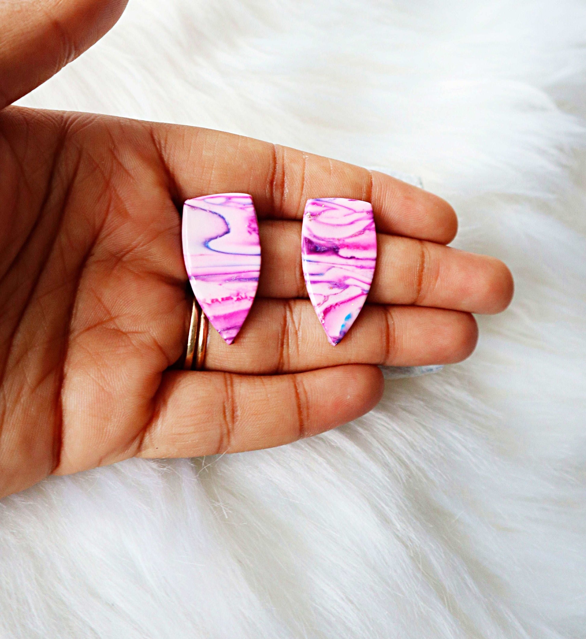 Elegant Dagger-Shaped Polymer Clay Stud Earrings | Handcrafted, UV Resin Coated, Stainless Steel Hardware | Unique Statement Jewelry