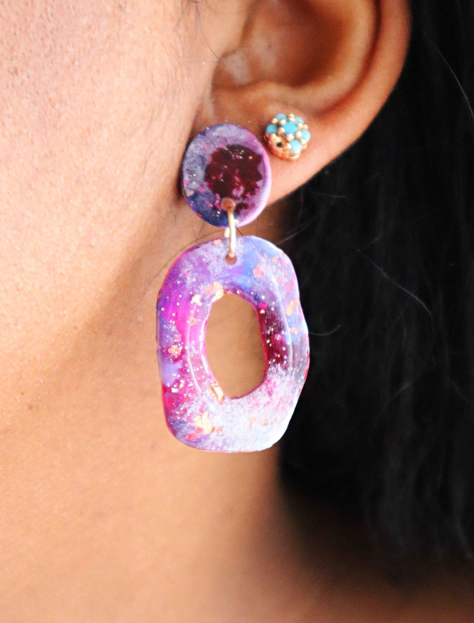 Celestial Treasures- Vega- Cosmos Collection Polymer Clay Earrings, Artisan Crafted: Unique Studs - Galaxy Inspired jewerly