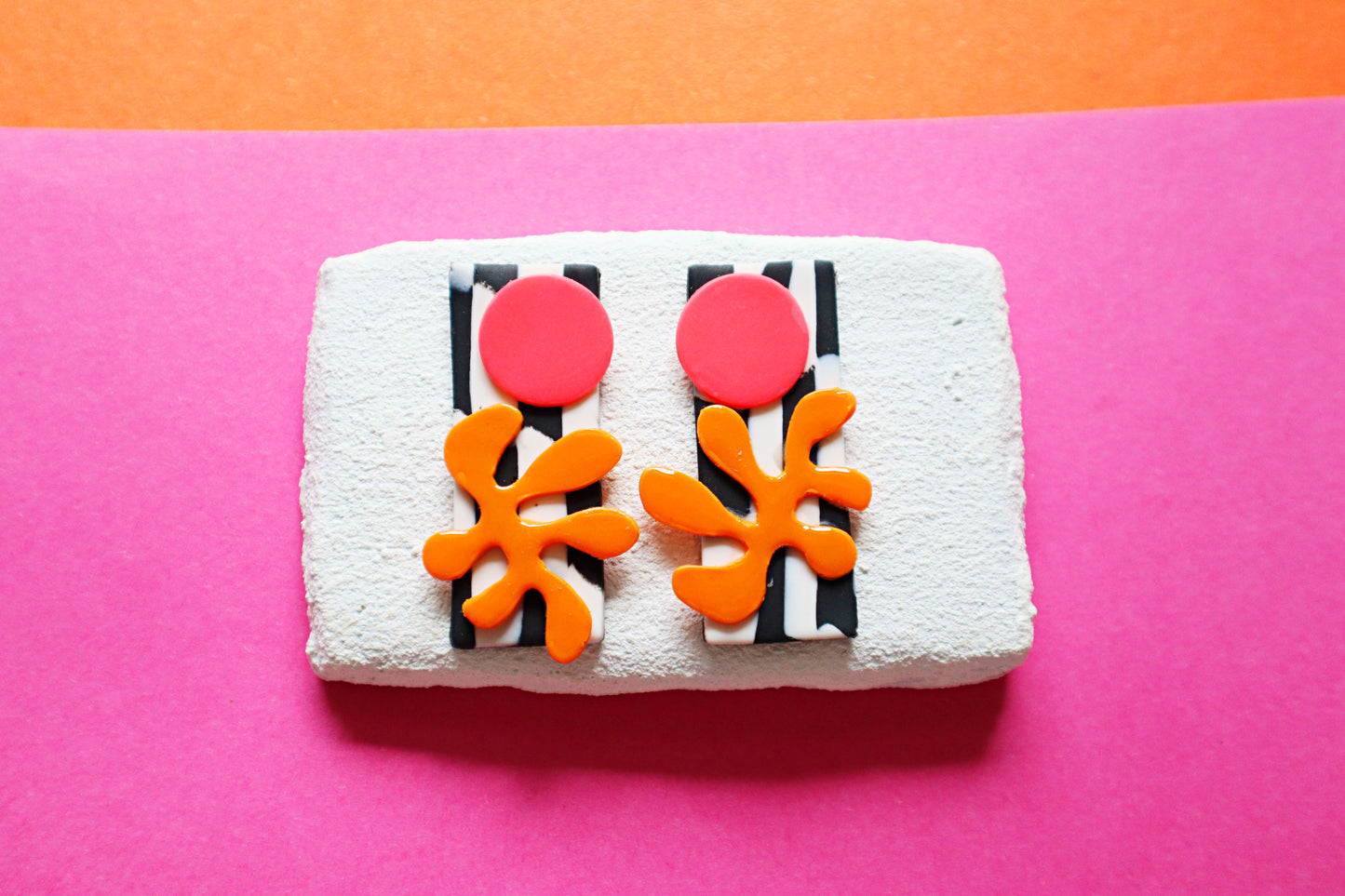 Limited Edition Collection: Matisse-Inspired "Coral Fusion" Polymer Clay Earrings.