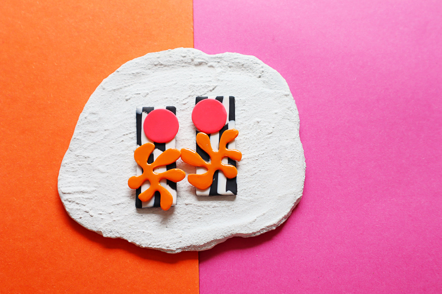 Limited Edition Collection: Matisse-Inspired "Coral Fusion" Polymer Clay Earrings.