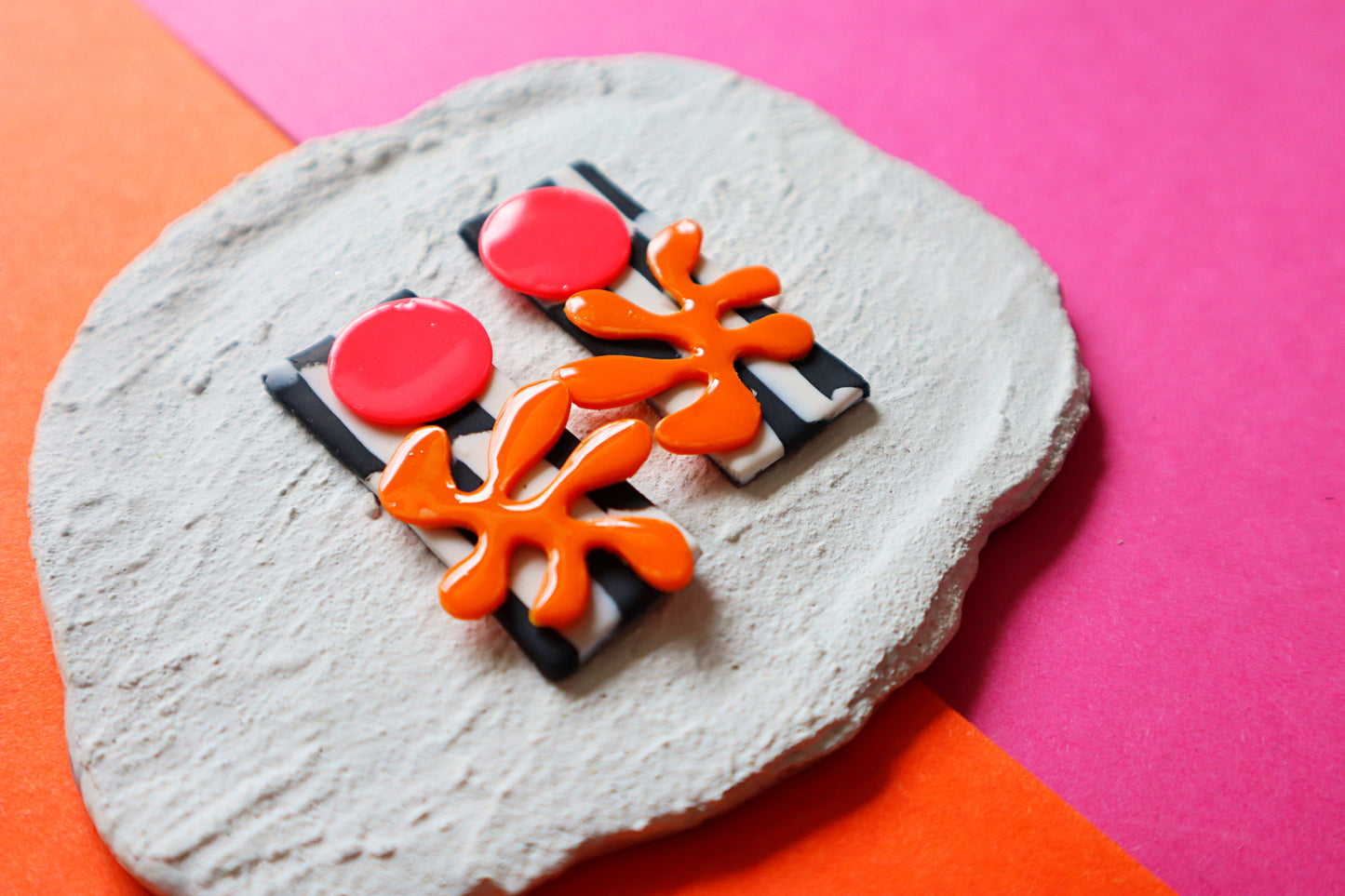 Limited Edition Collection: Matisse-Inspired "Coral Fusion" Polymer Clay Earrings.