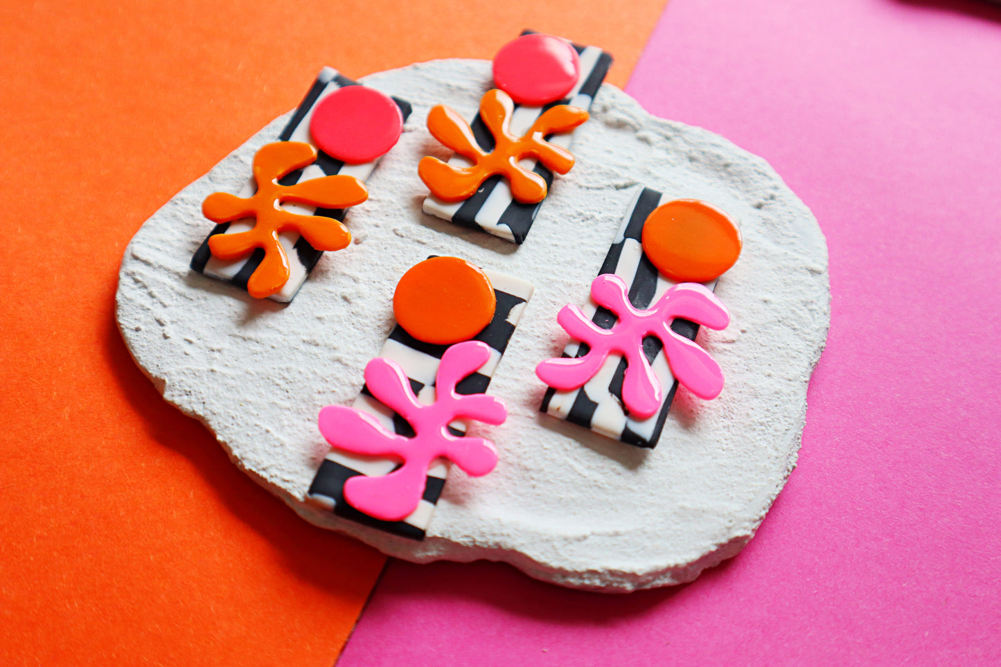 Limited Edition Collection: Matisse-Inspired "Coral Fusion" Polymer Clay Earrings.