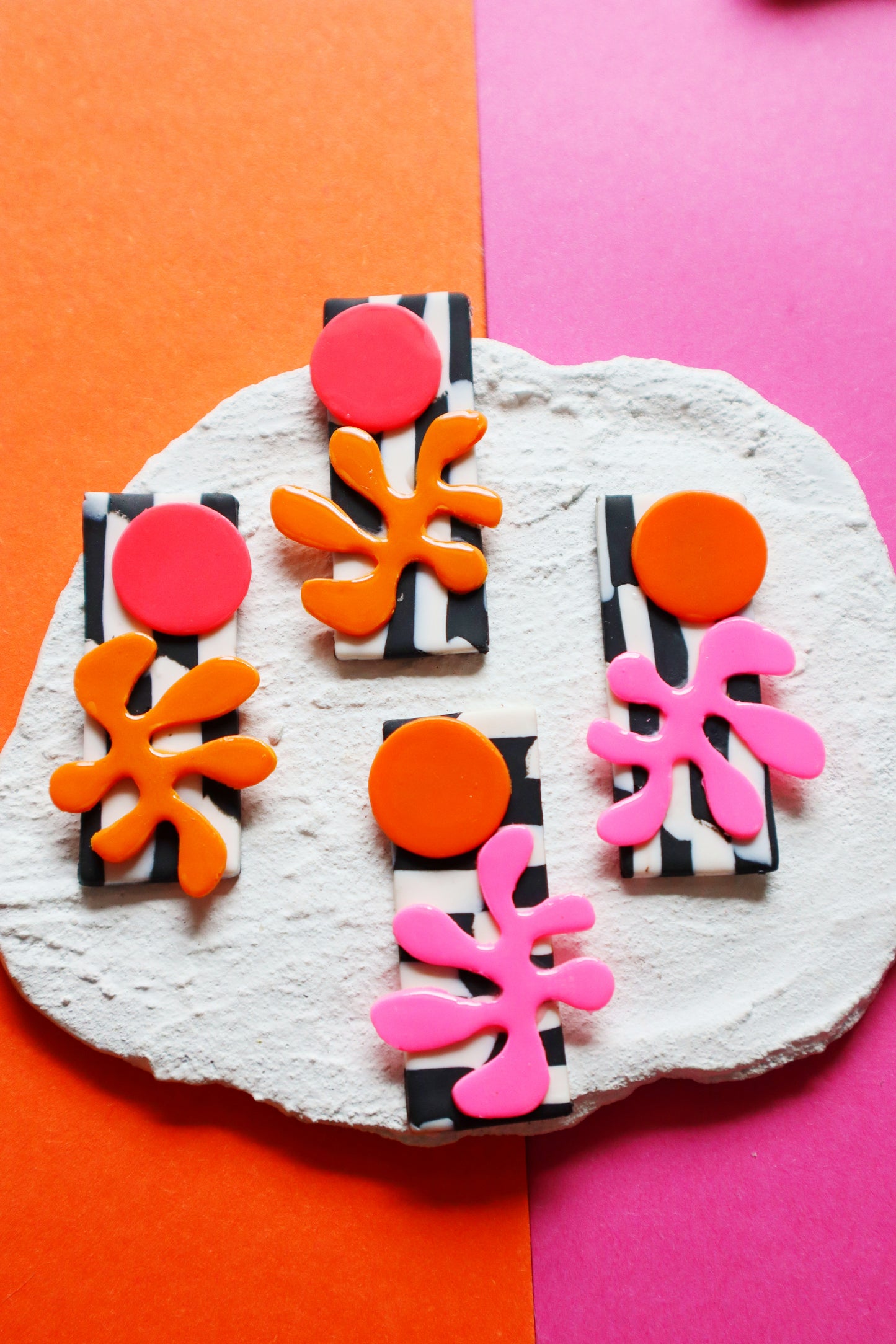 Limited Edition Collection: Matisse-Inspired "Coral Fusion" Polymer Clay Earrings.