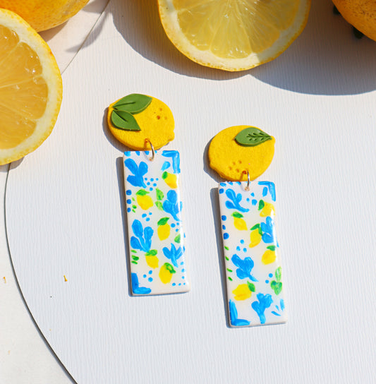 "Azul e Limone" -Dolce vita-Inspired Polymer Clay Earrings- Citronella- Handcrafted Polymer Clay Earrings for Summer Chic and Colorful Accessories - Blue titles