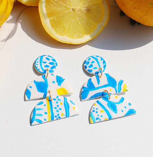 "Azul e Limone" -Dolce vita-Inspired Polymer Clay Earrings- Valentina- Handcrafted Polymer Clay Earrings for Summer Chic and Colorful Accessories - Blue titles