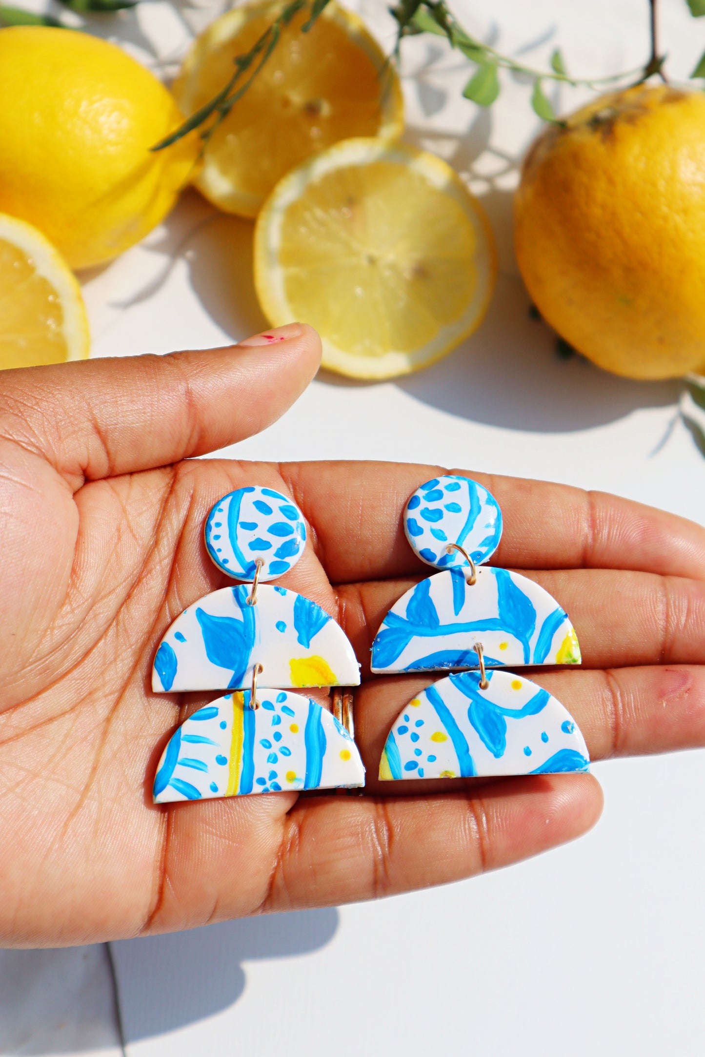 "Azul e Limone" -Dolce vita-Inspired Polymer Clay Earrings- Valentina- Handcrafted Polymer Clay Earrings for Summer Chic and Colorful Accessories - Blue titles