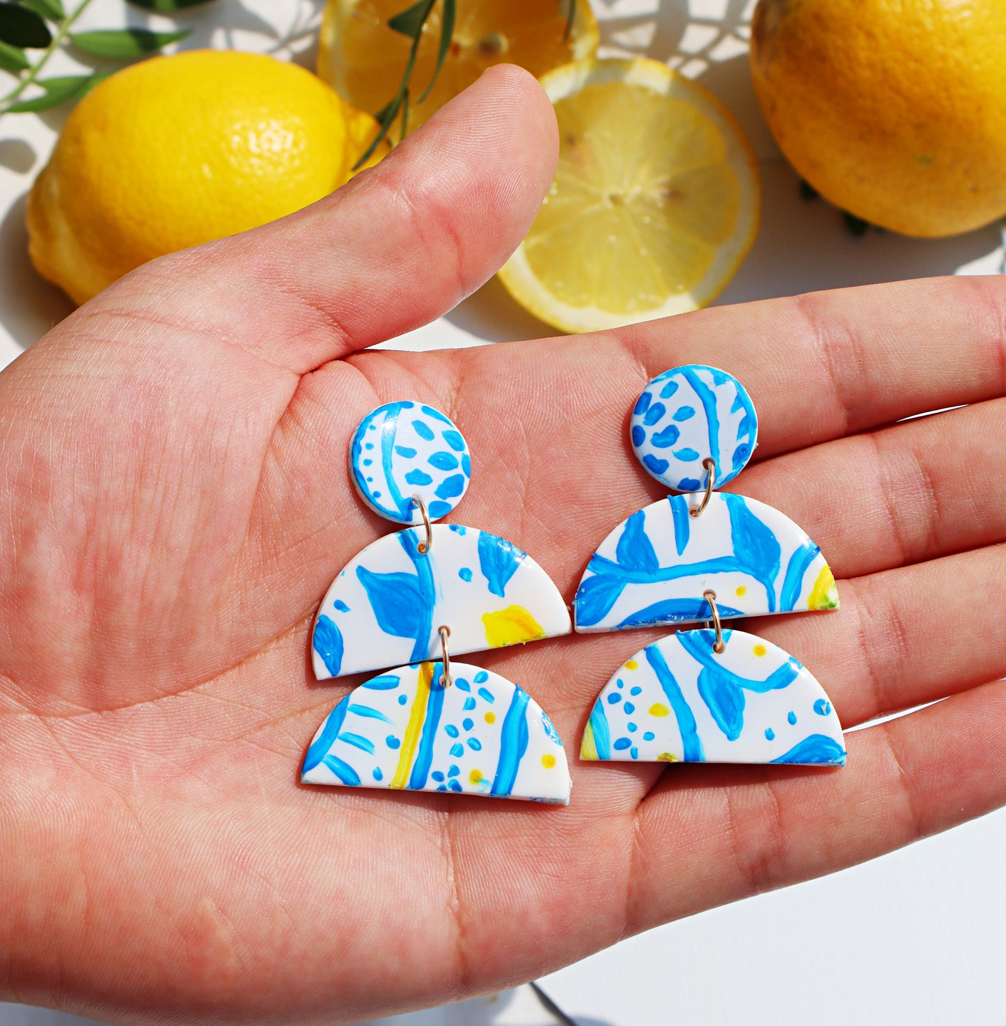 "Azul e Limone" -Dolce vita-Inspired Polymer Clay Earrings- Valentina- Handcrafted Polymer Clay Earrings for Summer Chic and Colorful Accessories - Blue titles