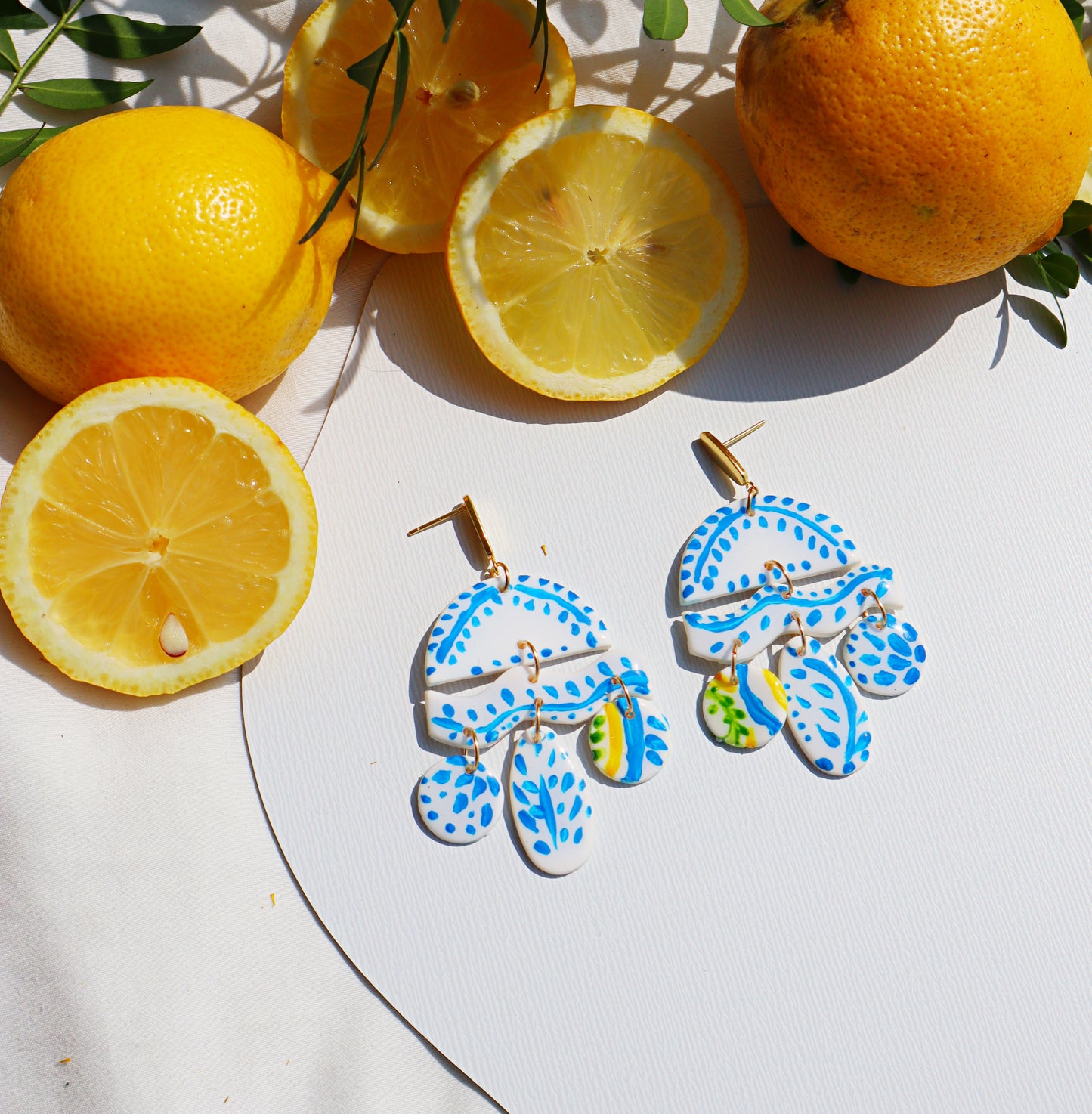 "Azul e Limone" -Dolce vita-Inspired Polymer Clay Earrings- Marcella- Handcrafted Polymer Clay Earrings for Summer Chic and Colorful Accessories - Blue titles